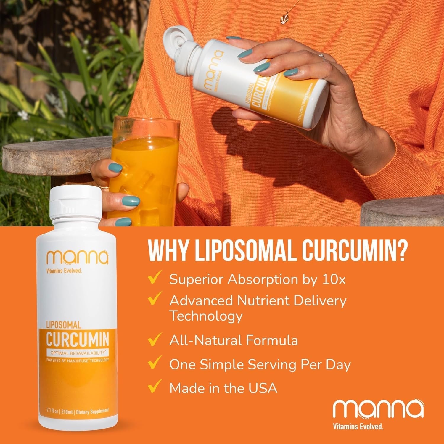 Manna Vitamins Evolved Liposomal Liquid Curcumin for Advanced Absorption Best Turmeric Supplement for a Healthy Life