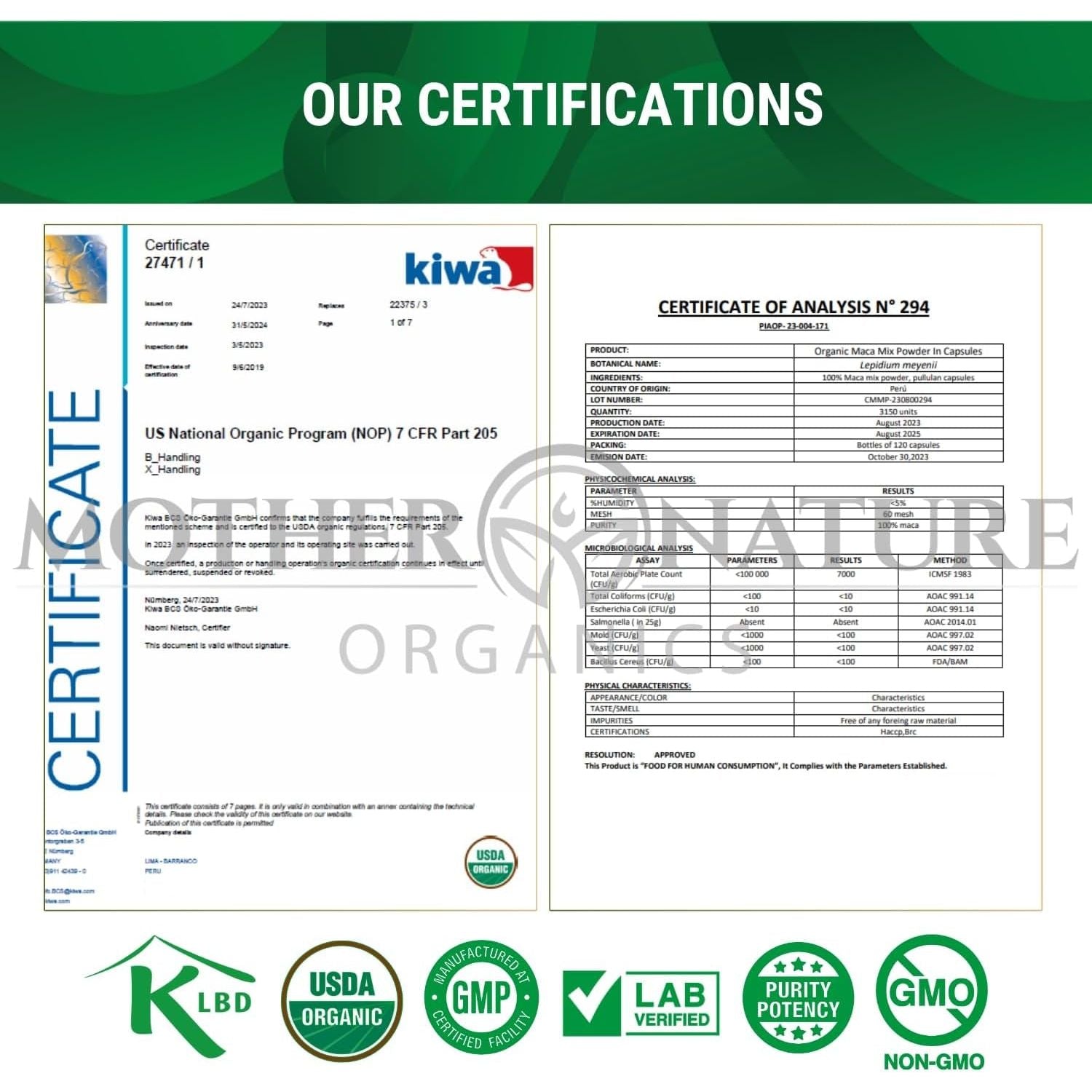 Mother Nature USDA Organic Maca Root 1600Mg, Supports Mood, Hormonal Balance Reproduction & Energy (120Ct)