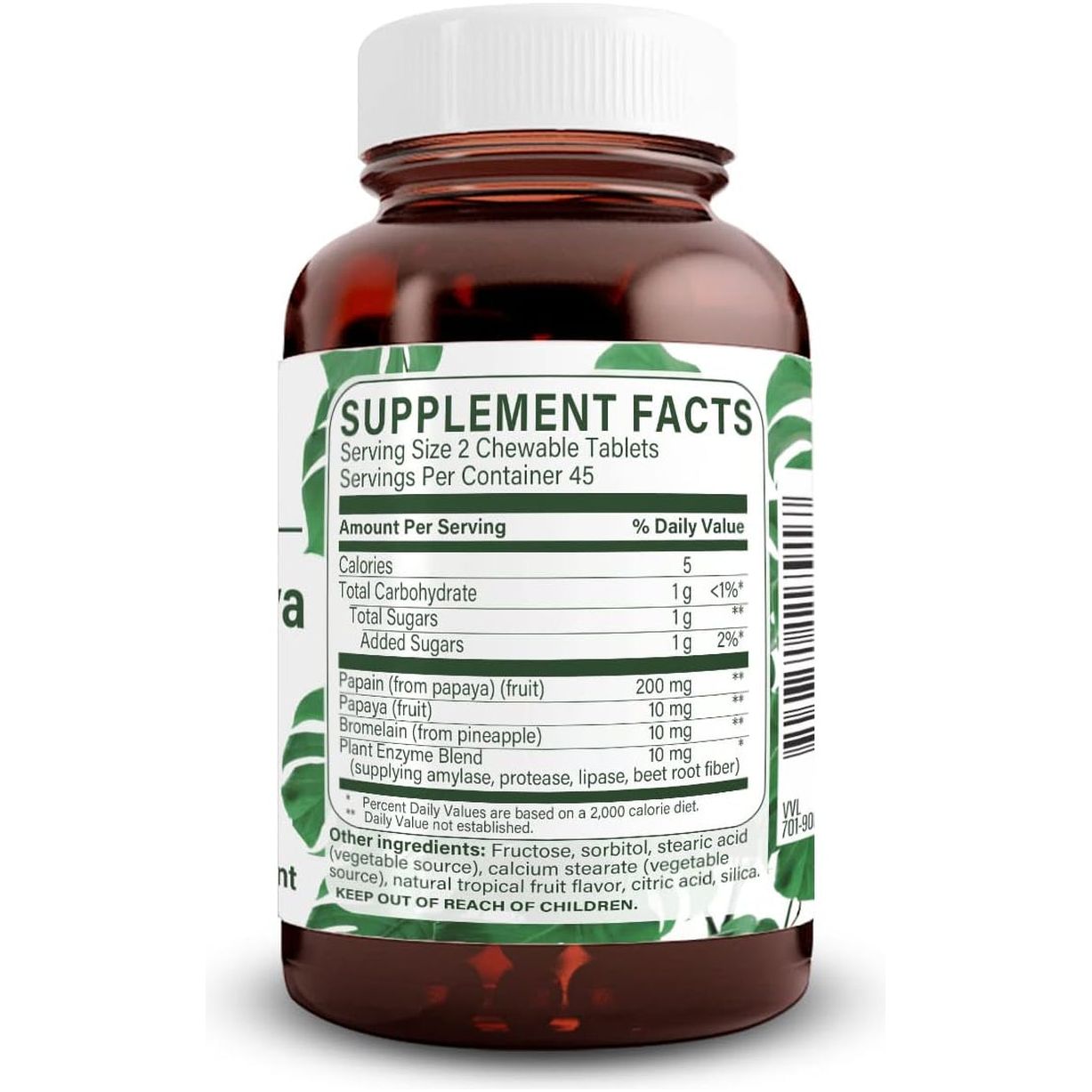 Natural Nutra Papaya Chewable Enzymes for Digestion and Body Cleanse - 90 Vegan Tablets
