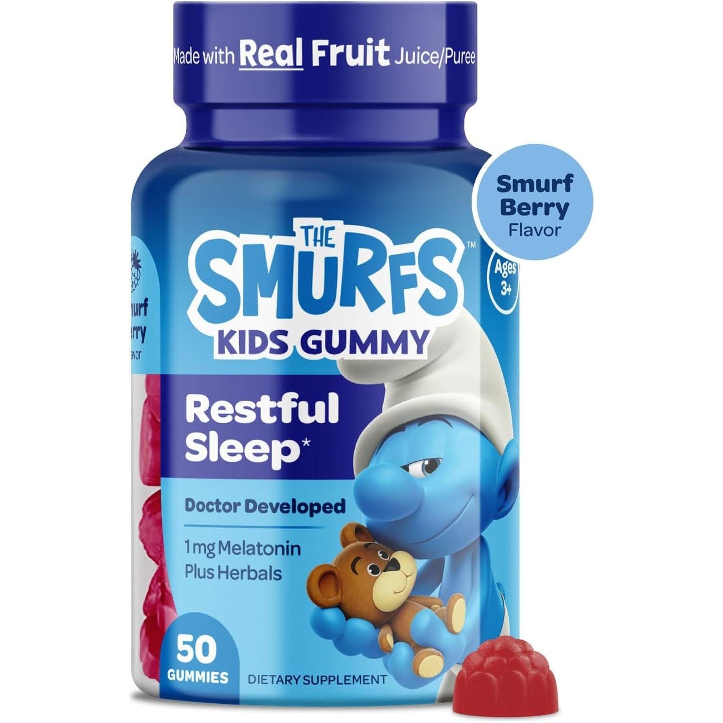 The Smurfs 1Mg Melatonin Gummies for Kids & Restful Sleep Age 3+ 50 Vegetarian Gummy