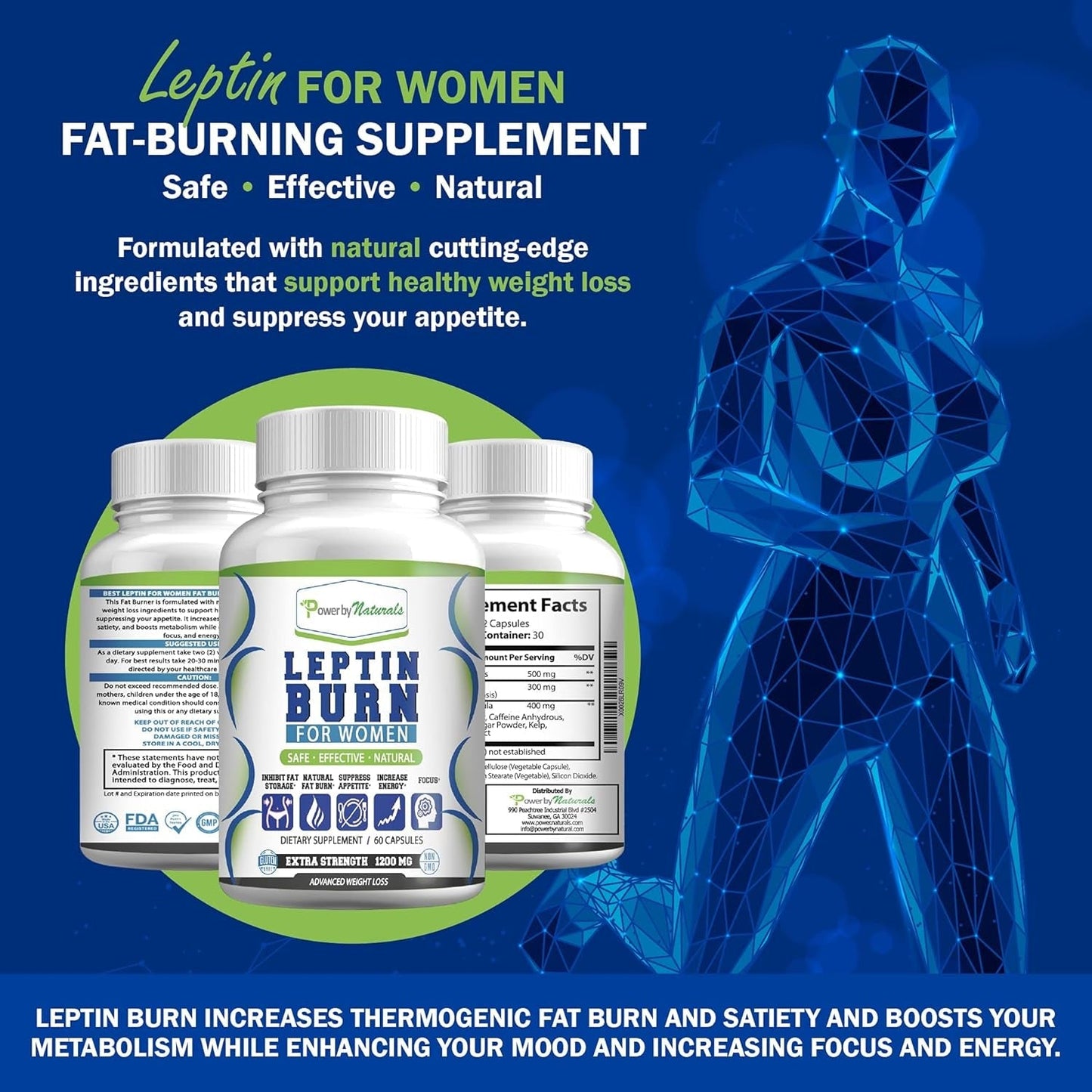 Power by Naturals Advanced Leptin Supplements for Weight Loss for Women 60 Capsules