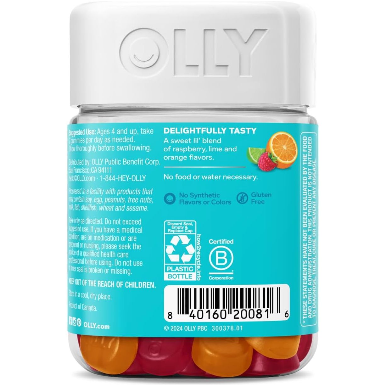 OLLY Kids Chillax Gummies, L-Theanine, Magnesium, Lemon Balm, Sherbet Flavor with Other Natural Flavor - 50 Count