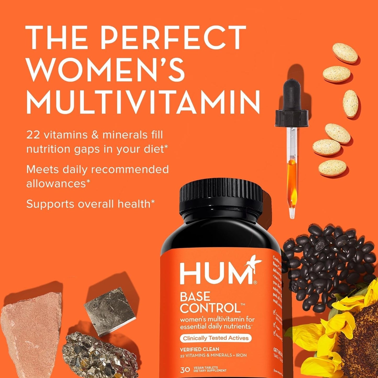 HUM Base Control - Daily Women'S Multivitamin & Minerals W/B Complex to Support Pre-Menopause Women (30 Tablets)