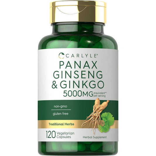 Carlyle Panax Ginseng + Ginkgo Biloba | 120 Vegetarian Capsules | 5,000Mg