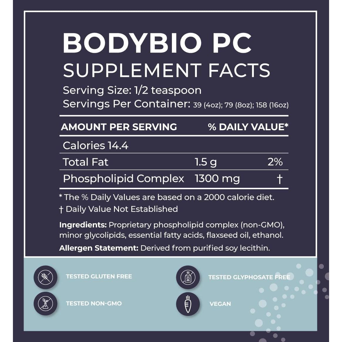 Bodybio Brain Supplement 4 Oz. - Phospholipid Complex for Healthy Aging | Nootropics Booster