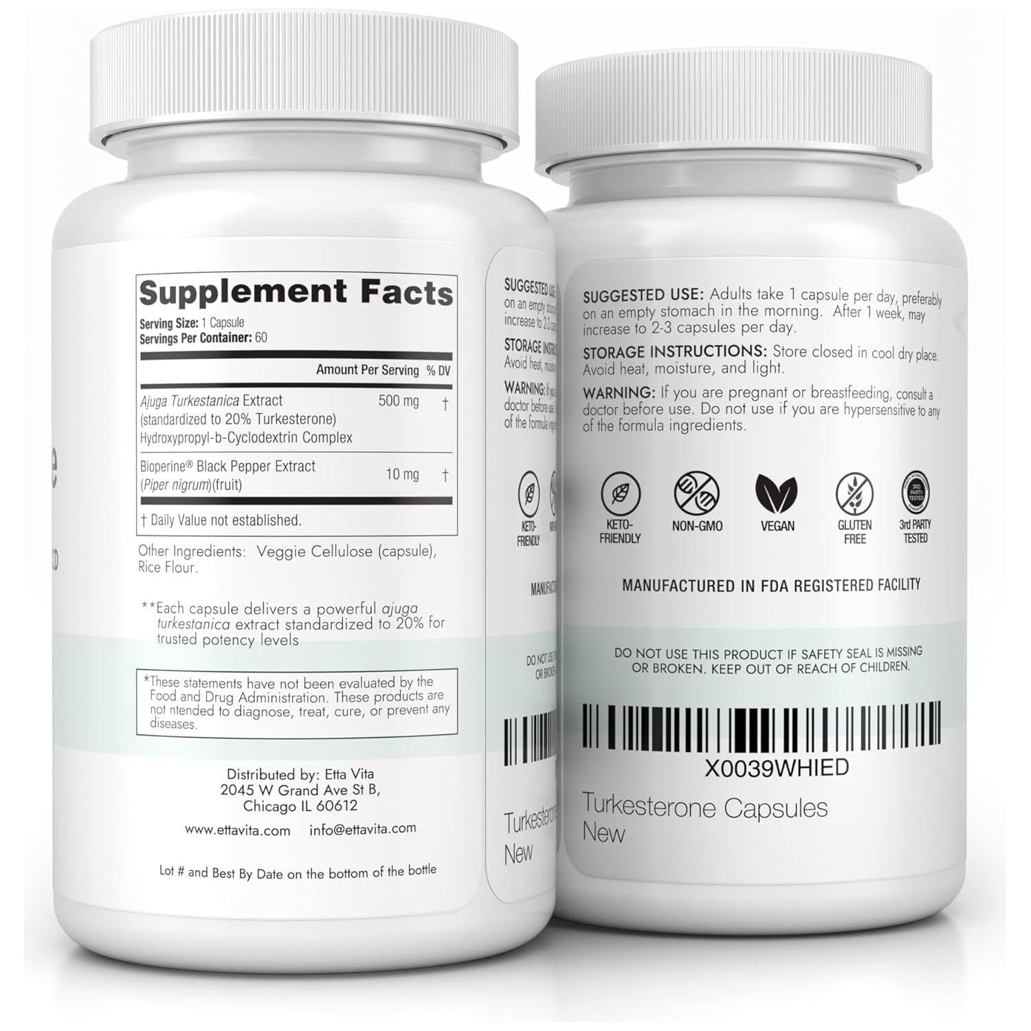 Potent Turkesterone Supplement - Supports Energy, Lean Muscle Growth, Recovery and Stamina, Vegan (60Count)