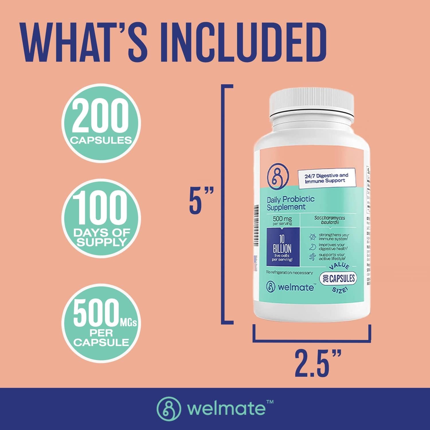 WELMATE Saccharomyces Boulardii | Daily Probiotic Supplement | 10 Billion CFU 200 Veggie Capsules