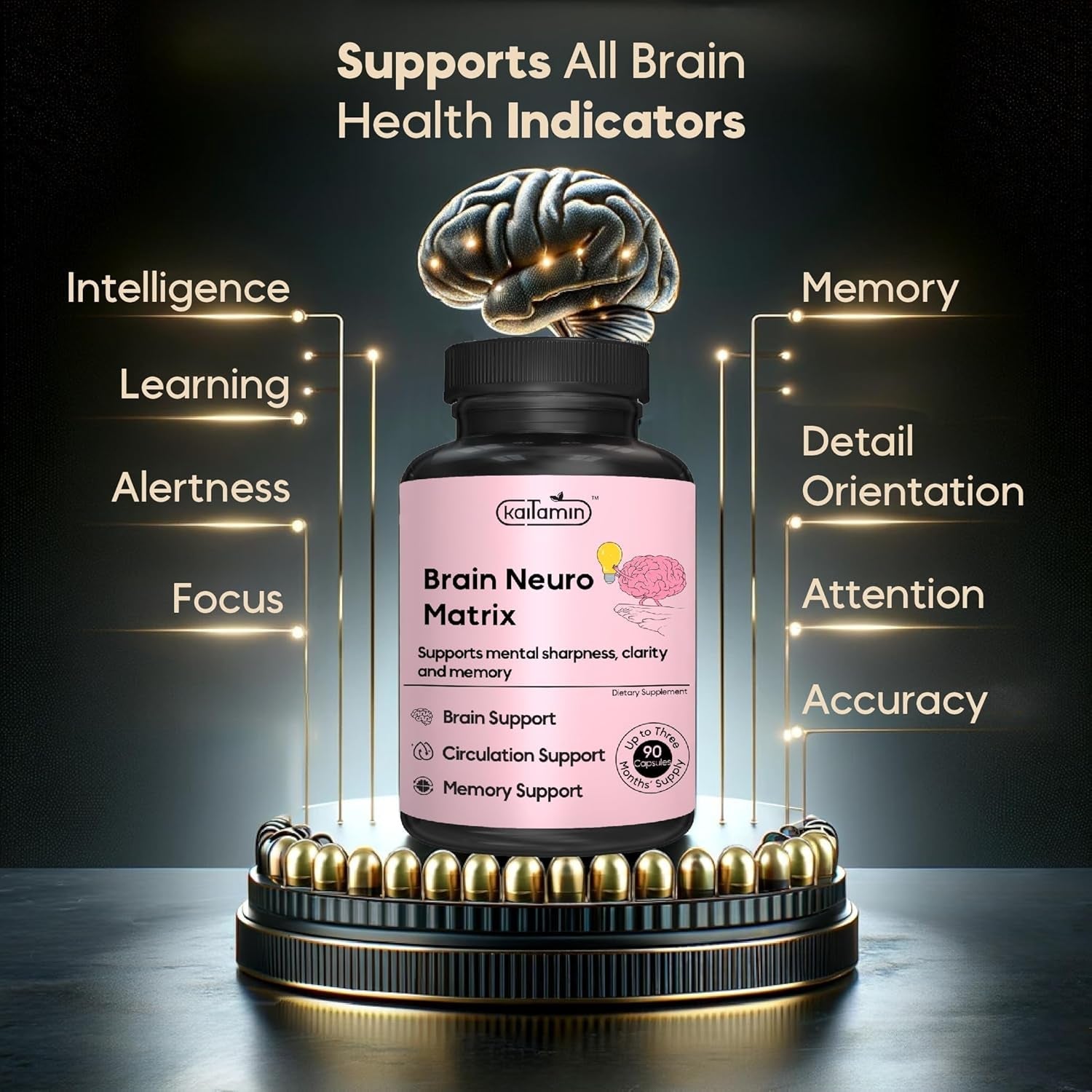 Nootropic Vitamin Brain Matrix - Memory, Focus & Aging Support - Decaffeinated - 90 Tablets.
