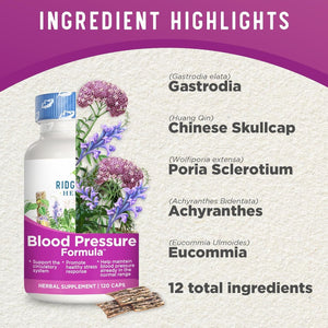 Ridgecrest Herbals Blood Pressure Herbal Formula for Heart, Vascular, Circulation Health (120 Count)