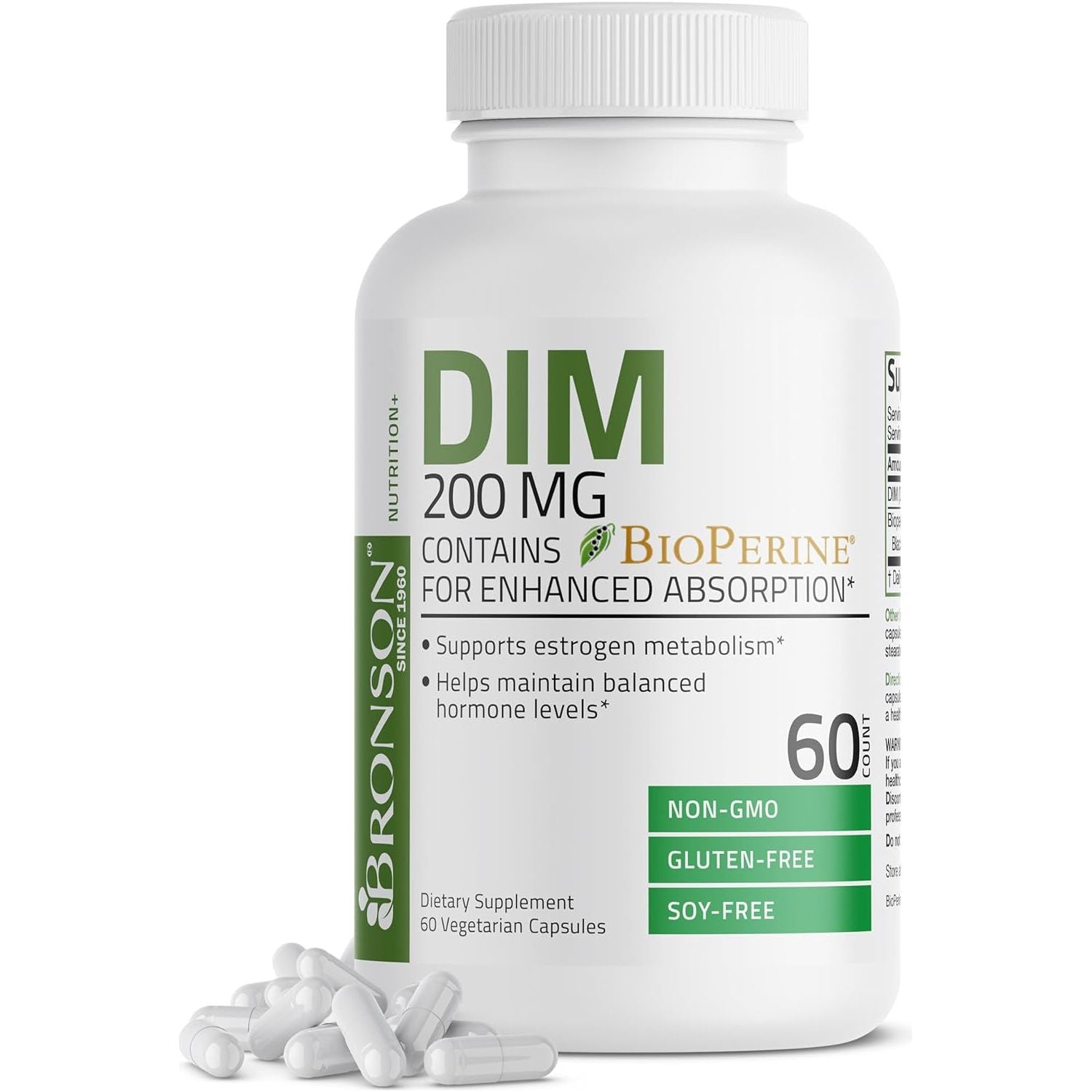 Bronson DIM 200 MG Supplement with Bioperine for Enhanced Absorption, Estrogen Metabolism & Maintains Balanced Hormone Levels, 60 Capsules