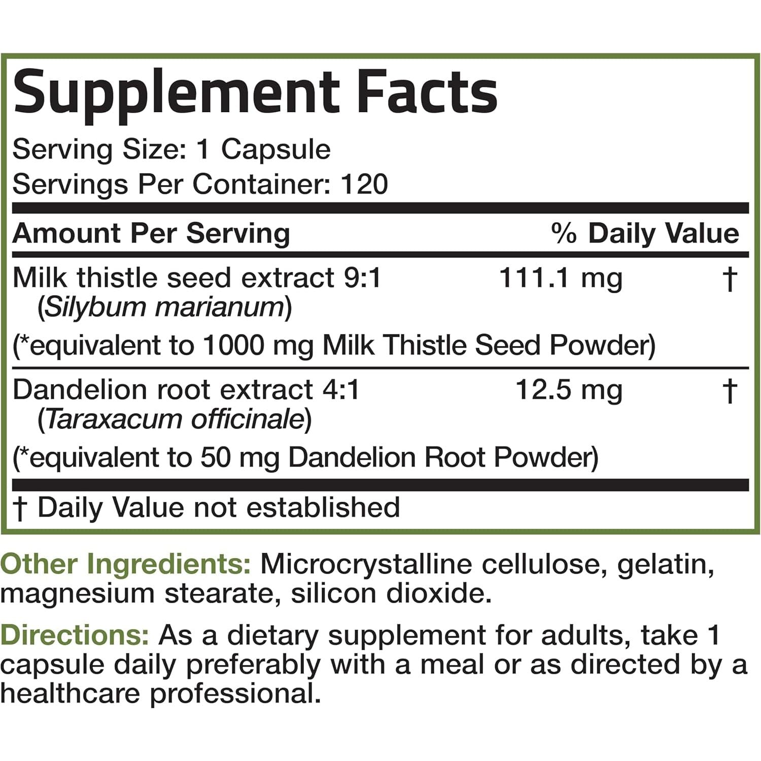 Bronson Milk Thistle Silymarin Marianum & Dandelion Root Liver Health Support, 120 Capsules