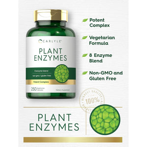 Carlyle Plant Enzymes with Protease, Papain, Lactase and Bromelain | 250 Capsules 