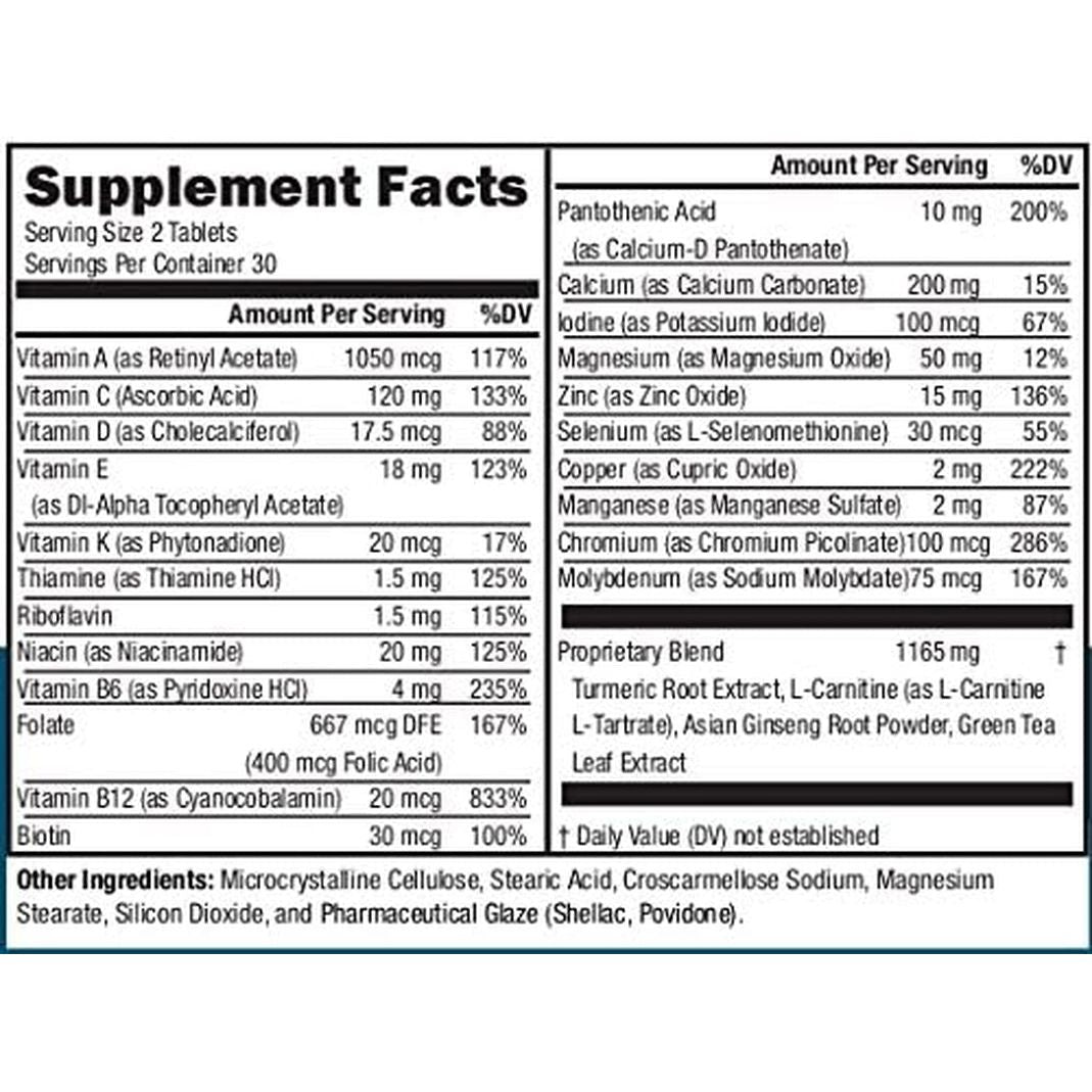 Men'S 50+ Multivitamin/Multimineral with Vitamin B, Vitamin D, Calcium Asian Ginseng Root Powder & More