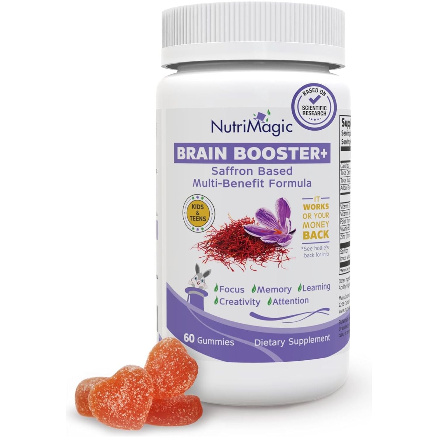 Brain Booster+ 30Mg Saffron-Based Multivitamin Gummies for Kids Focus & Mood Support, 60X Non-Gmo Gummy