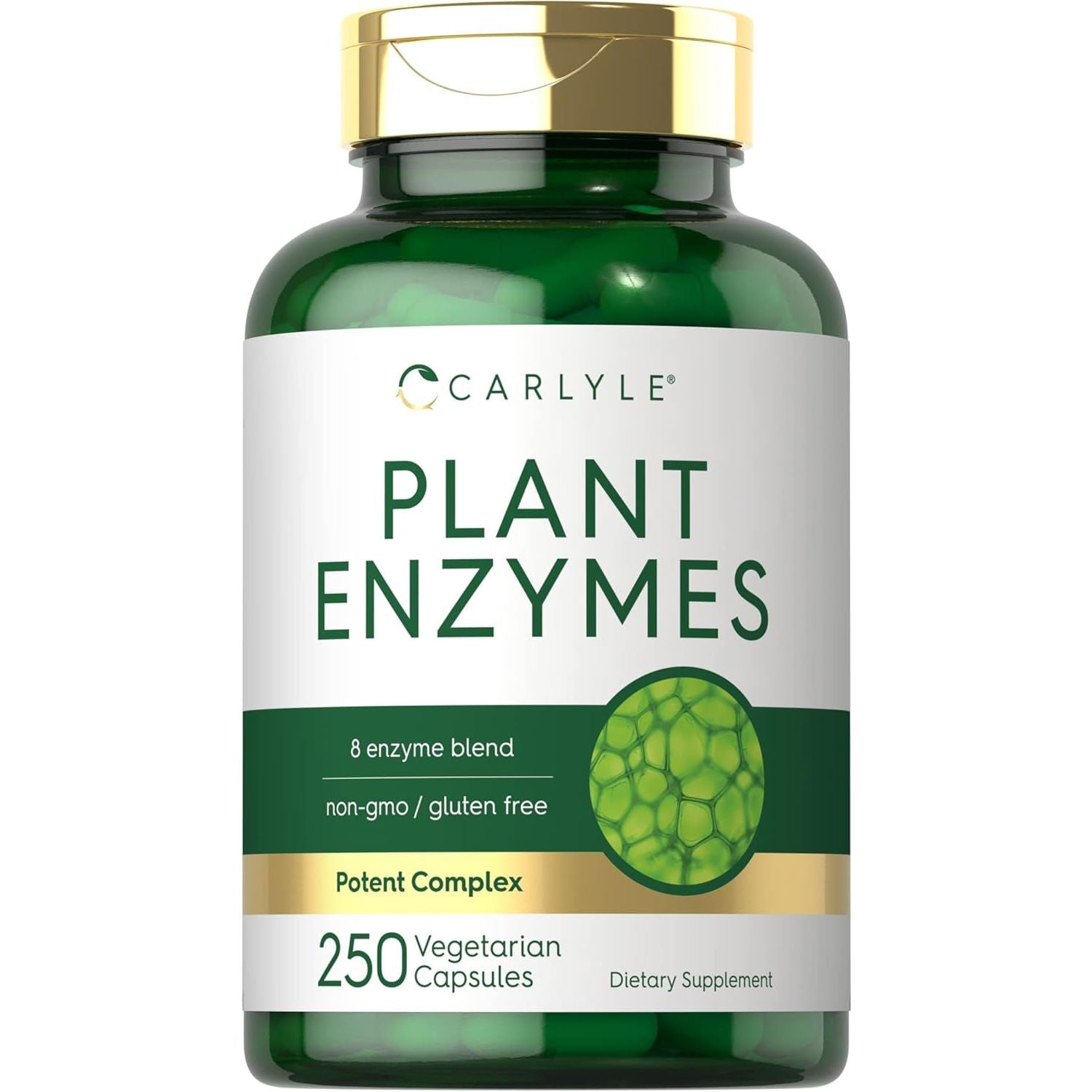 Carlyle Plant Enzymes with Protease, Papain, Lactase and Bromelain | 250 Capsules 