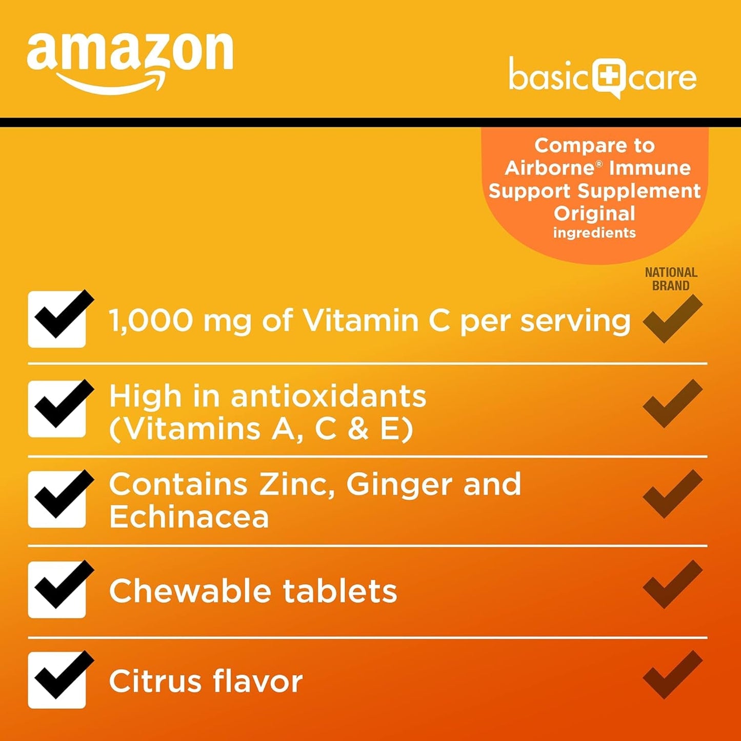 Amazon Basic Care Immune Support Citrus Chew Tablets, 116 Count
