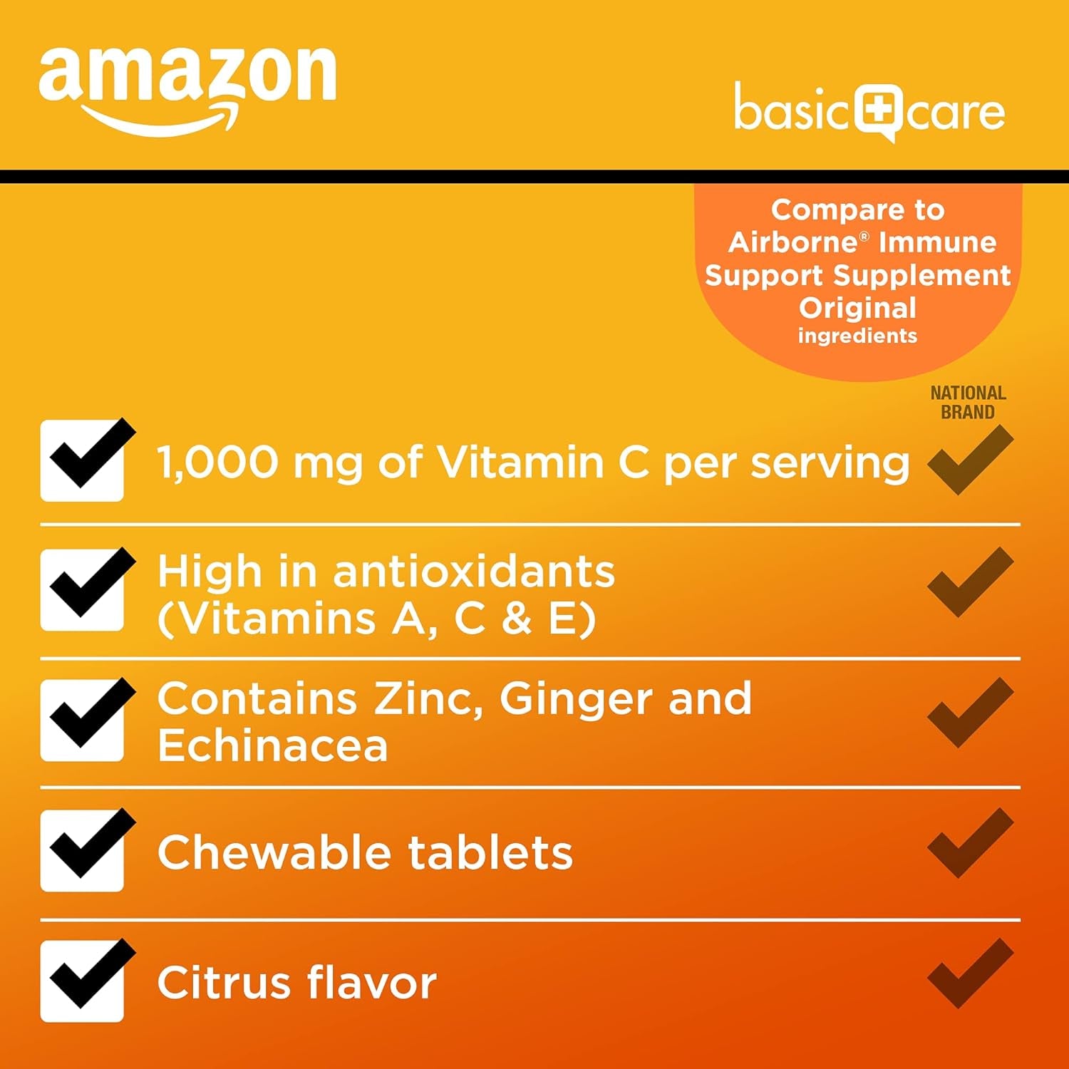 Amazon Basic Care Immune Support Citrus Chew Tablets, 116 Count
