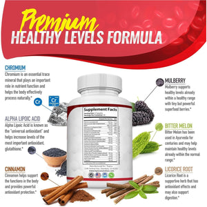 Blood Sugar Complex Supplement - Supports Healthy Blood Sugar Levels Already within Normal Range 60 Capsules