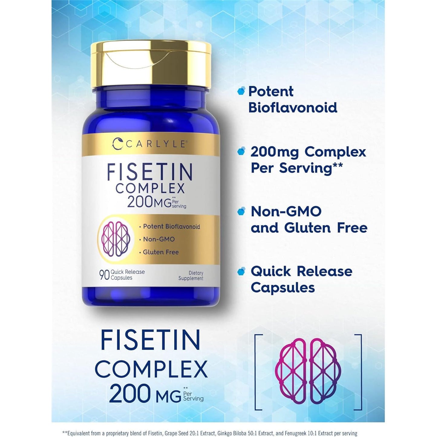 Carlyle Fisetin Complex Supplement | 200Mg | 90 Capsules | Non-Gmo and Gluten Free