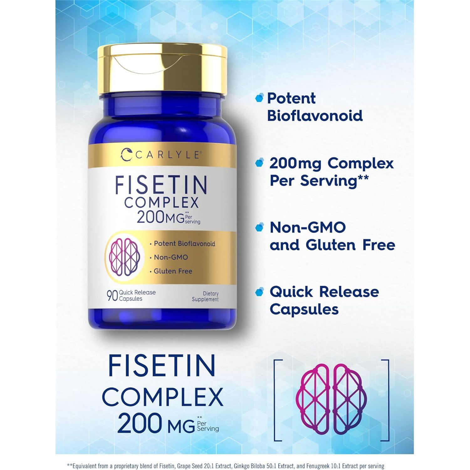Carlyle Fisetin Complex Supplement | 200Mg | 90 Capsules | Non-Gmo and Gluten Free
