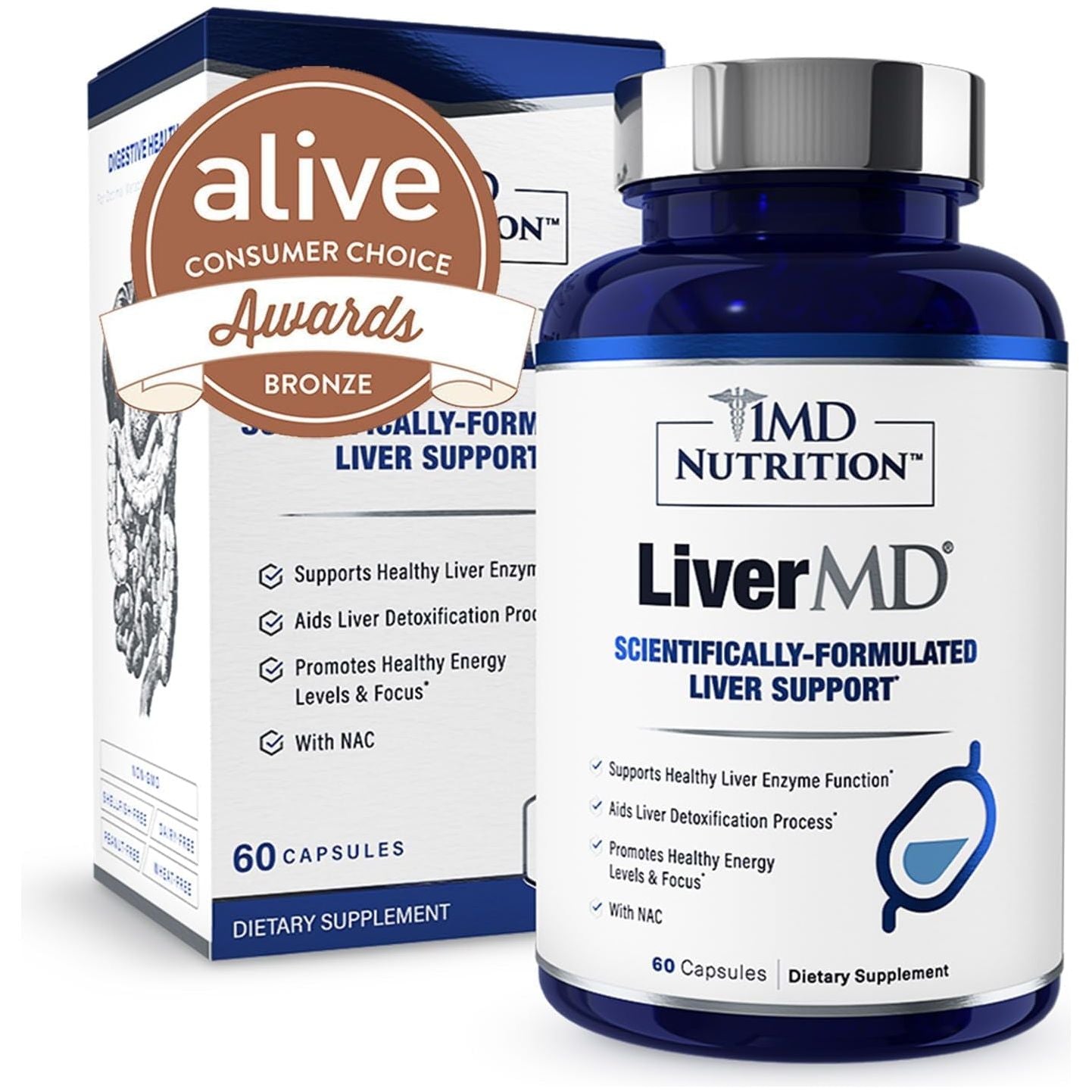1MD Livermd - Liver Support Supplement | Siliphos Milk Thistle Extract 60 Capsules