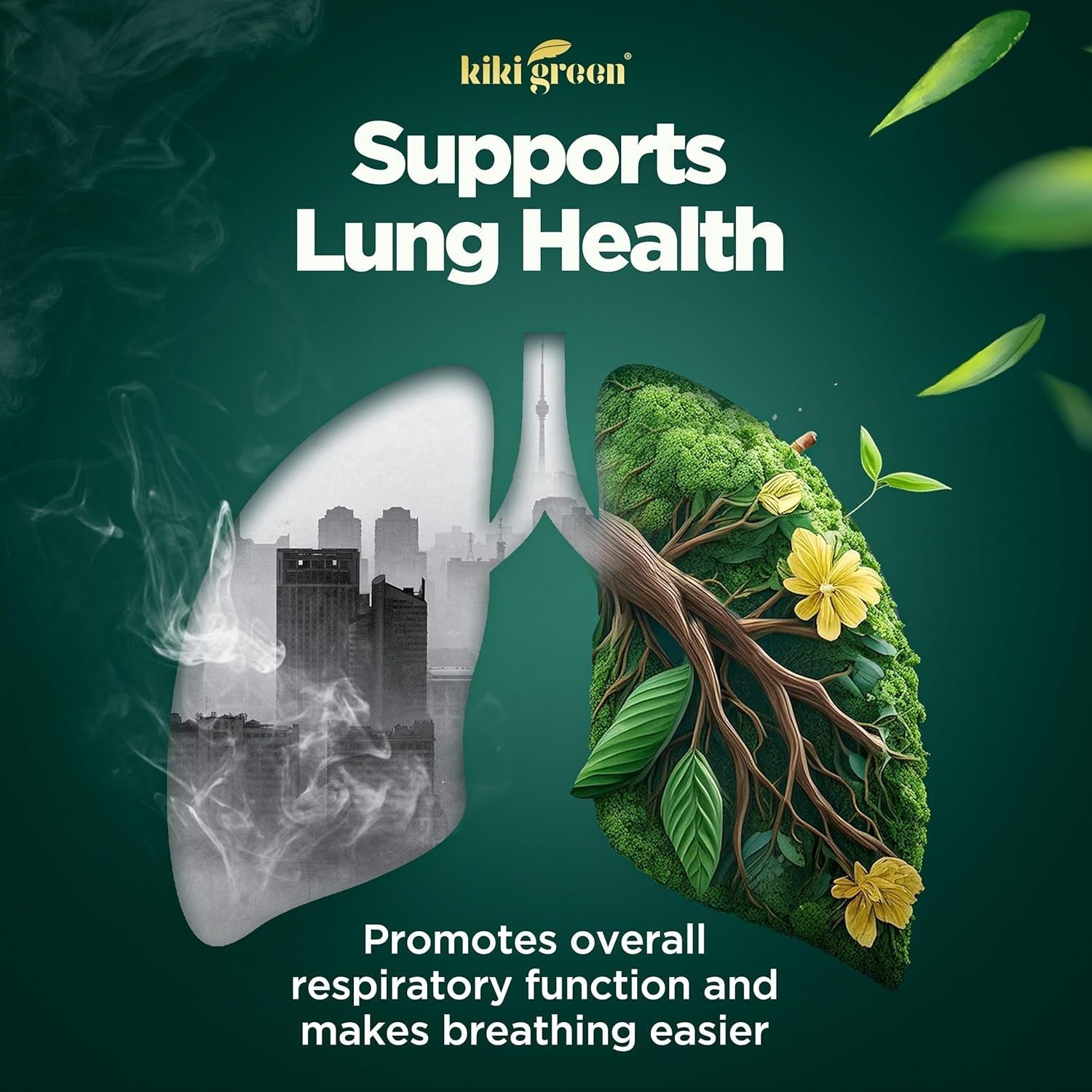 KIKI Green Mullein Leaf Extract Capsules - for Lung Cleanse, Support, Better Respiratory, Immune Function - 1000Mg 45 Servings