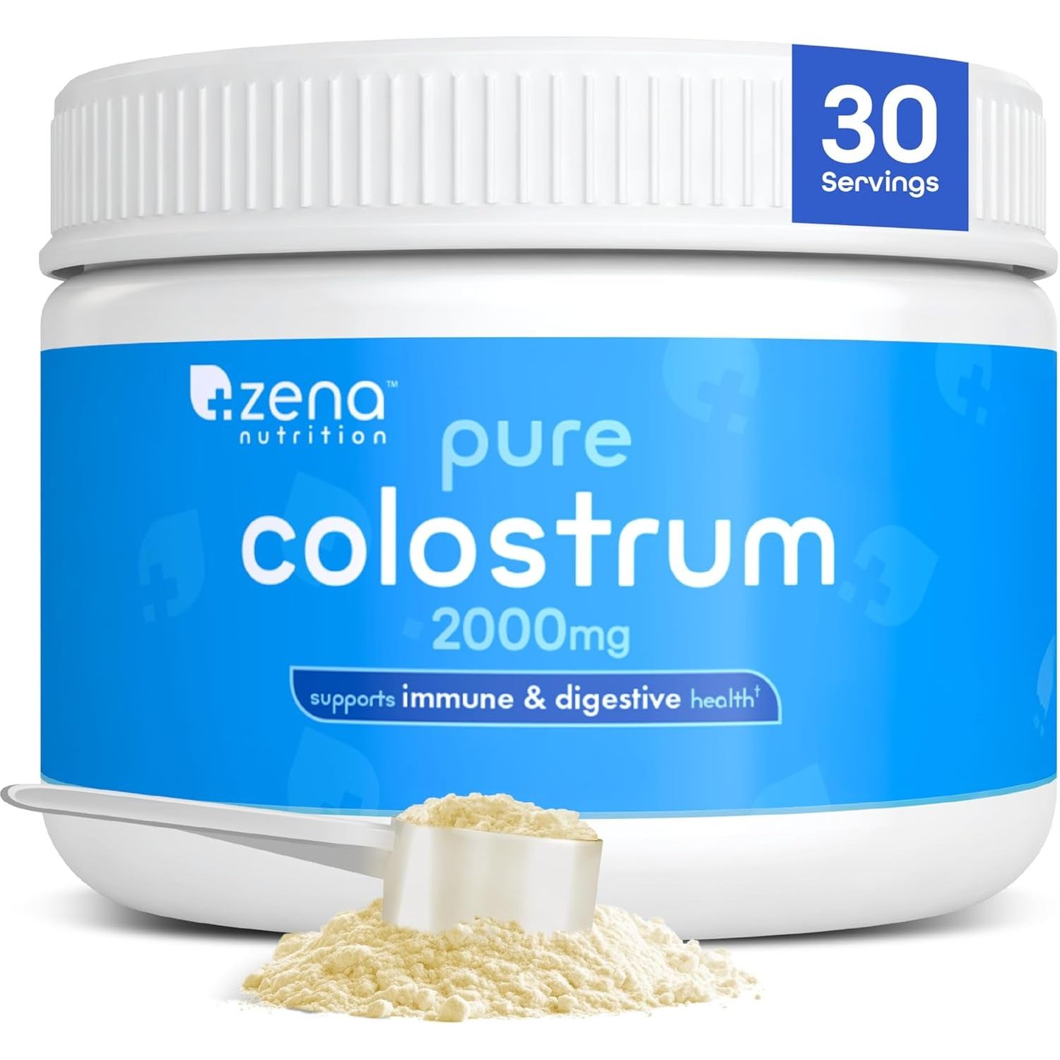 Zena Nutrition Bovine Colostrum Powder Supplement for Gut Health, Immune & Digestive Support, 2000Mg 30 Servings