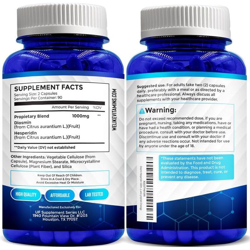 We like Vitamins Diosmin Hesperidin 1000Mg – Helps to Support Healthy Circulation, Veins, Capillaries, and Lymphatic Drainage 180 Capsules