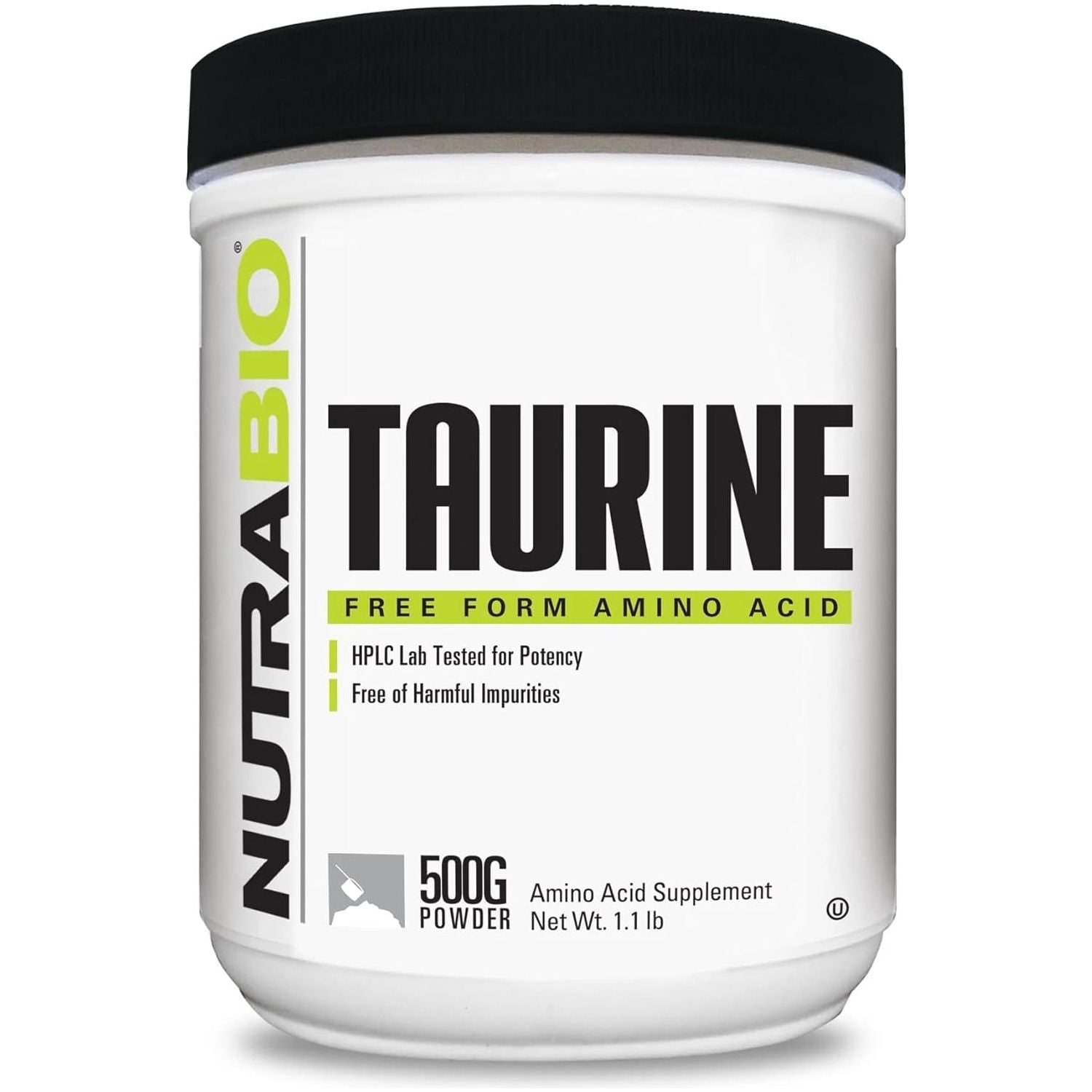 Nutrabio Taurine Supplement Powder, Better Energy Levels & Digestion, Reduce Muscle Cramps, 500 Grams - 1000Mg Serving