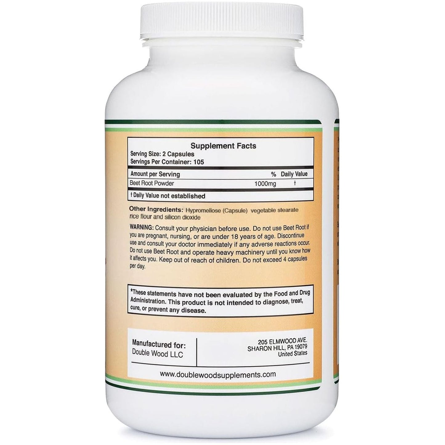 Beet Root Powder Capsules (Organic and Vegan) (210 Count, 1,000Mg per Serving) - Super Food from Beets with High Nitrate for Overall Health Support by Double Wood