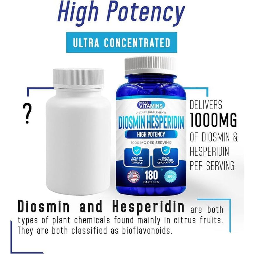 We like Vitamins Diosmin Hesperidin 1000Mg – Helps to Support Healthy Circulation, Veins, Capillaries, and Lymphatic Drainage 180 Capsules