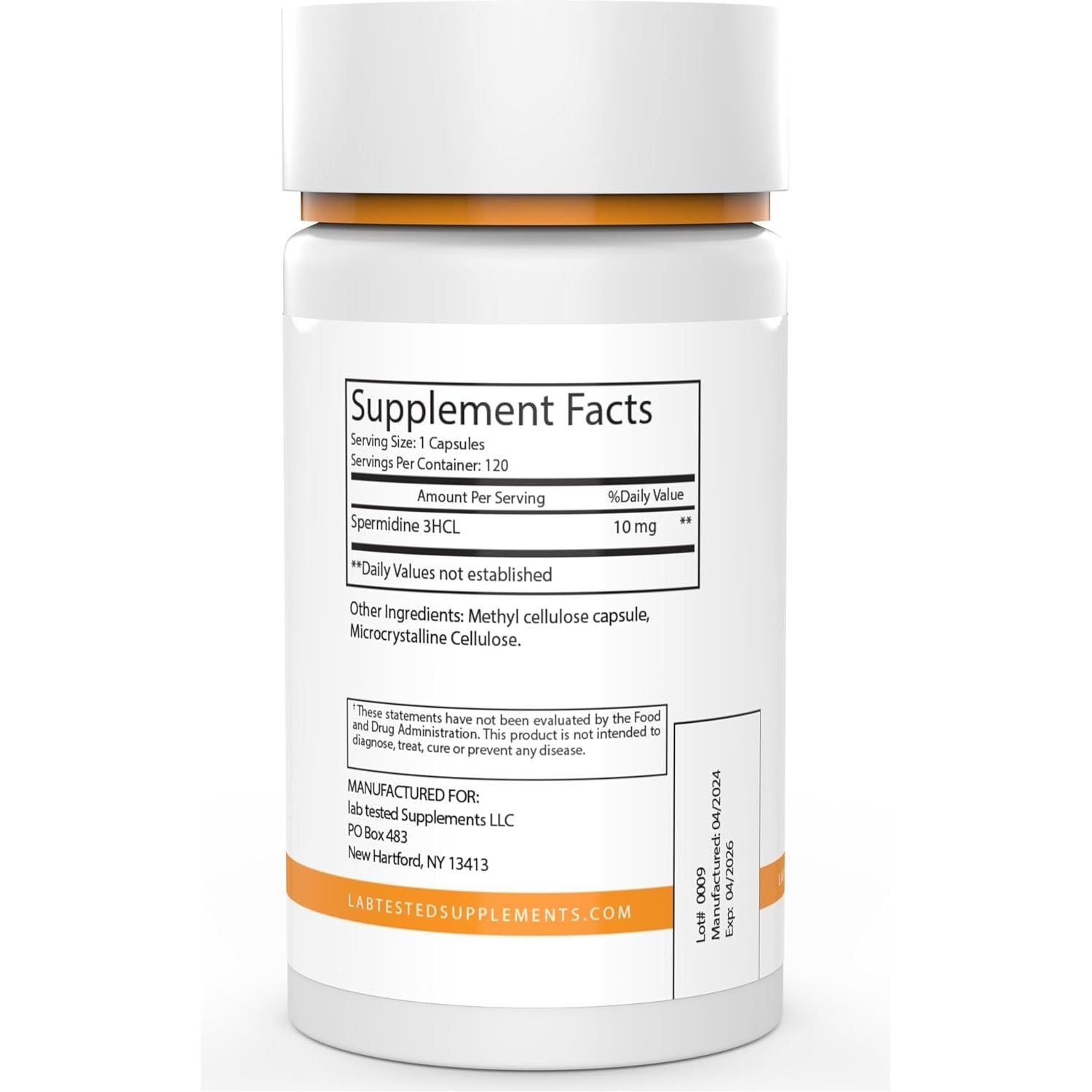 Spermidine 3HCL Supplement - 120 10Mg Capsules  - Spermidine Trihydrochloride