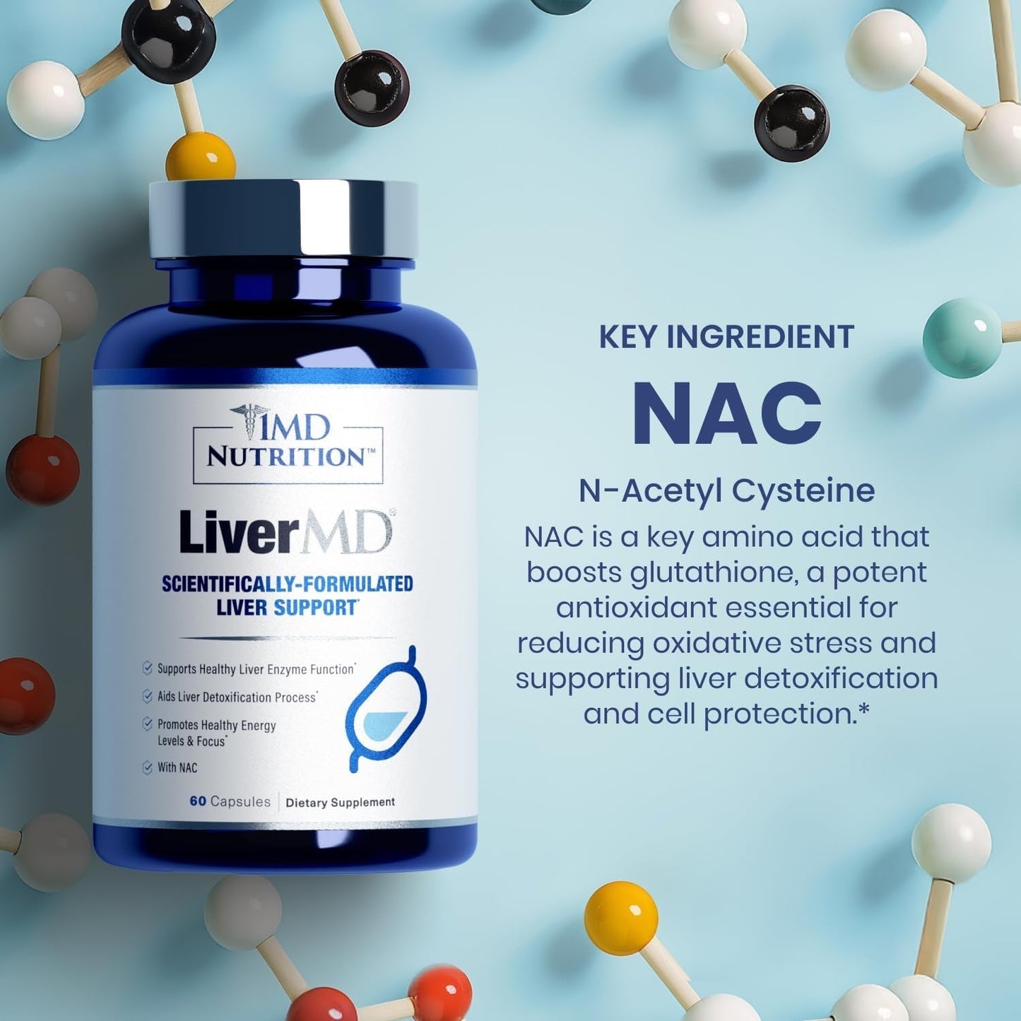 1MD Livermd - Liver Support Supplement | Siliphos Milk Thistle Extract 60 Capsules