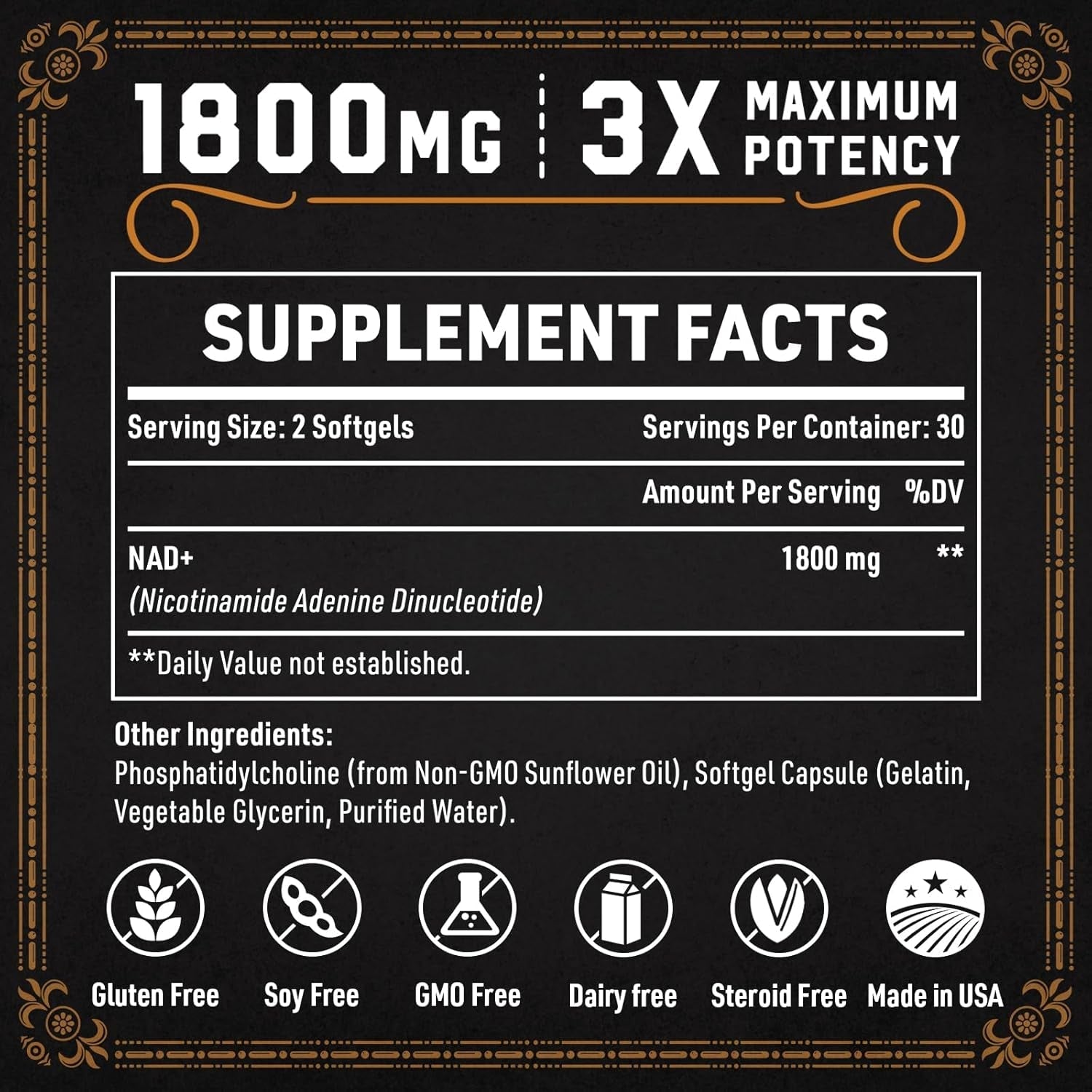 1800 MG Liposomal NAD Supplement for Energy Booster & Cellular Repair 60 Softgels