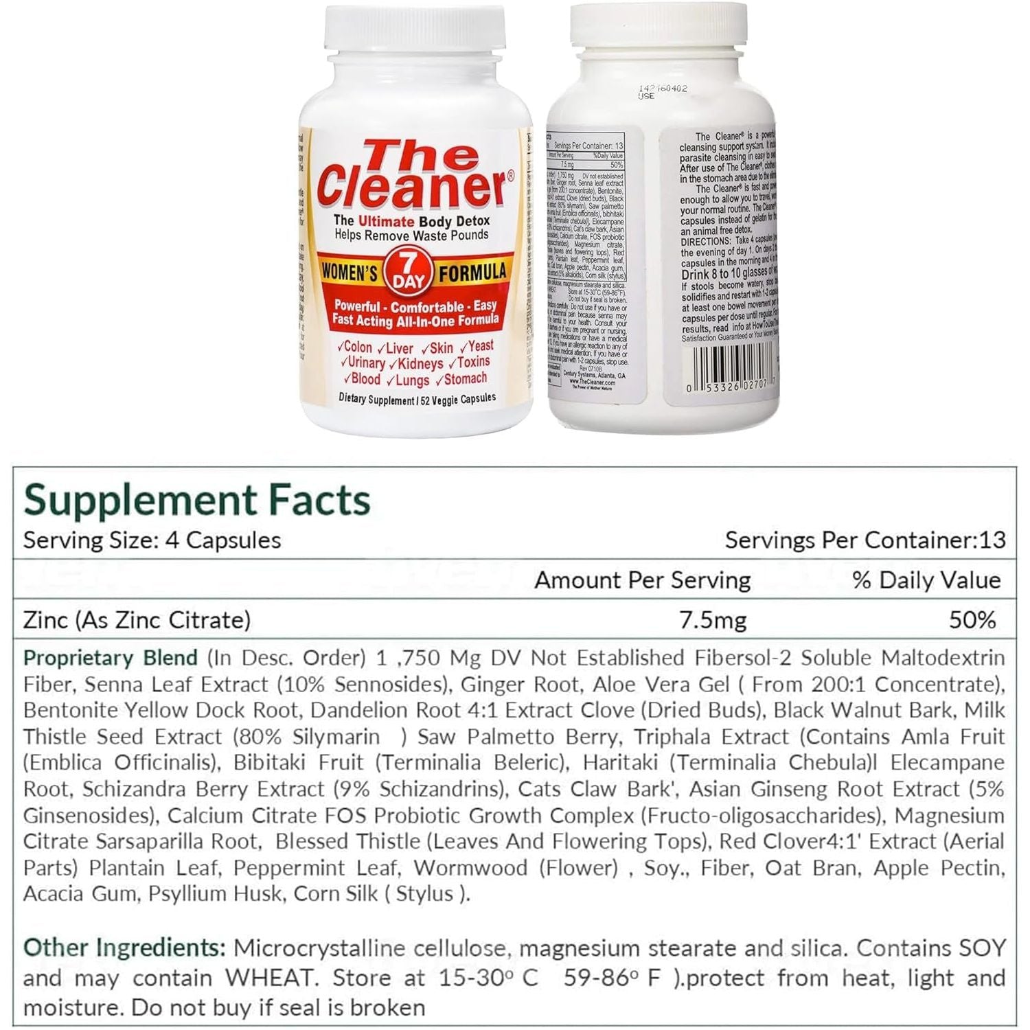 Century Systems the Cleaner Detox, Powerful 7-Day Complete Internal Cleansing Formula for Women, 52 Capsules