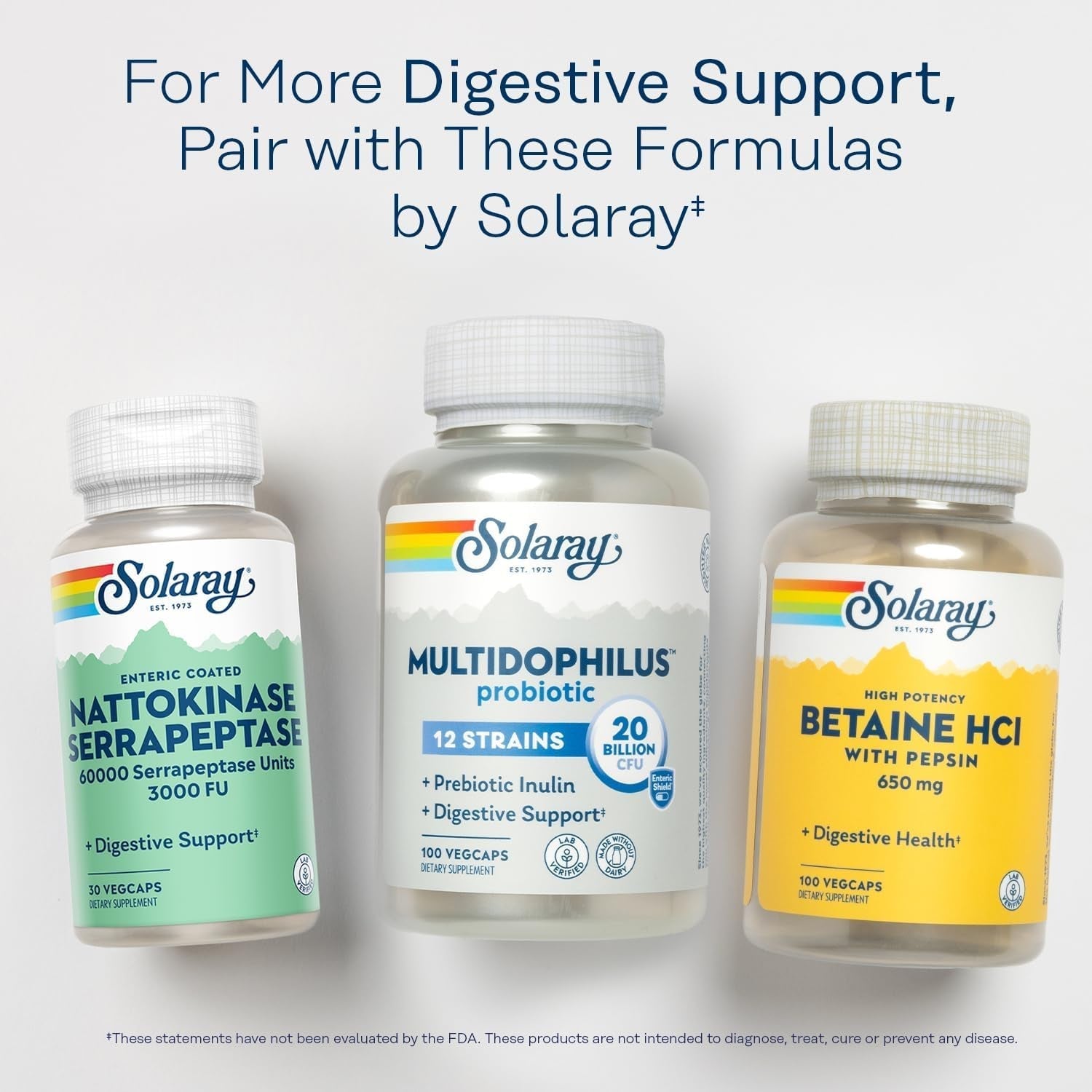 SOLARAY Nattokinase Serrapeptase Supplement - 3000 FU - Circulation, Cardiovascular, Sinus Support - 30 Servings