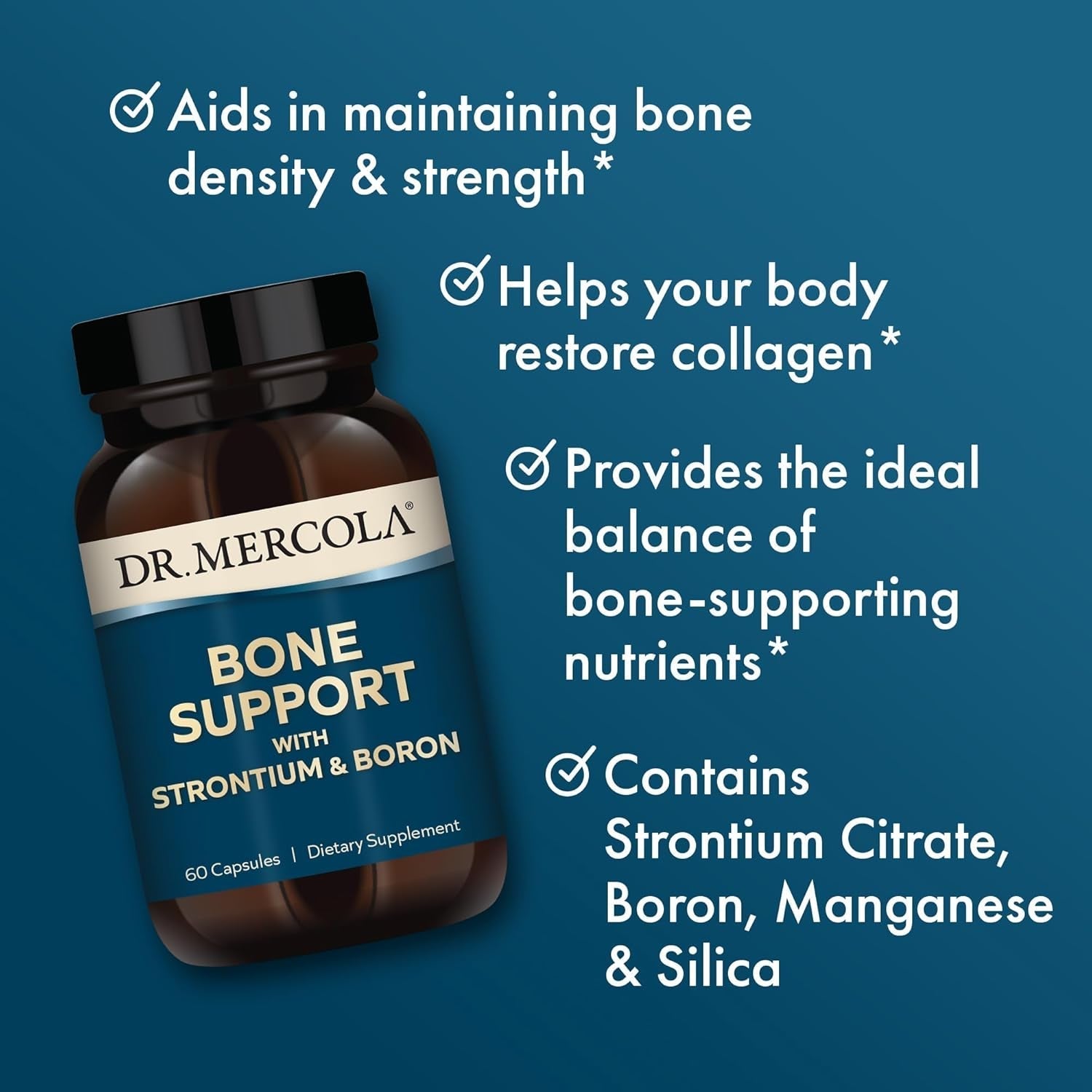 Dr. Mercola Bone Support with Strontium & Boron for Bone & Joint Comfort, Non-Gmo 30 Servings