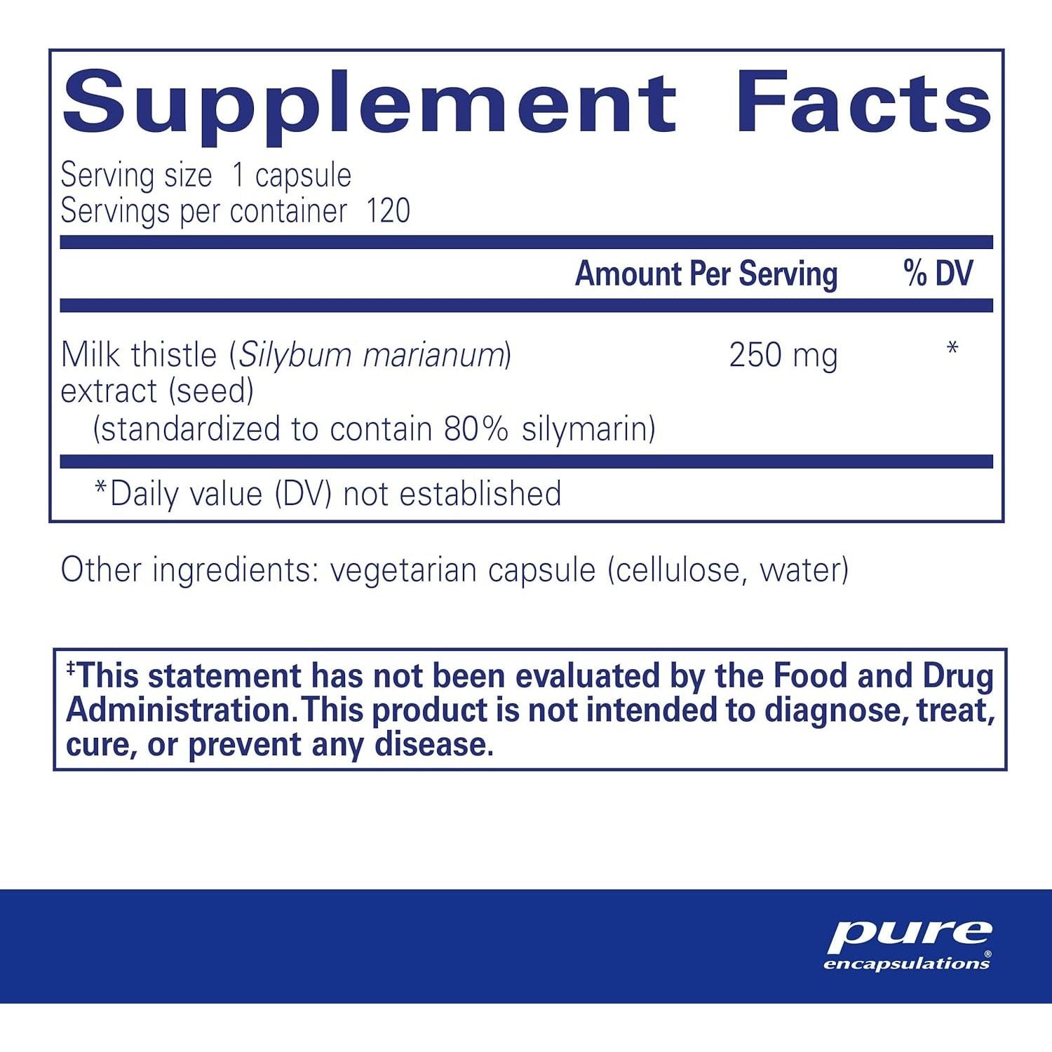 Pure Encapsulations Silymarin - Liver Health Support - Antioxidants - 120 Capsules/250Mg 