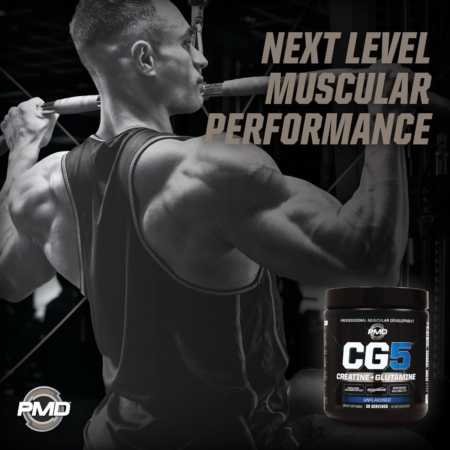 PMD Sports CG5 Premium Creatine & L Glutamine Powder, UNFLAVORED 30 Servings