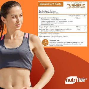 Nutriflair Turmeric Curcumin with Ginger and Bioperine Black Pepper Supplements, 180 Capsules