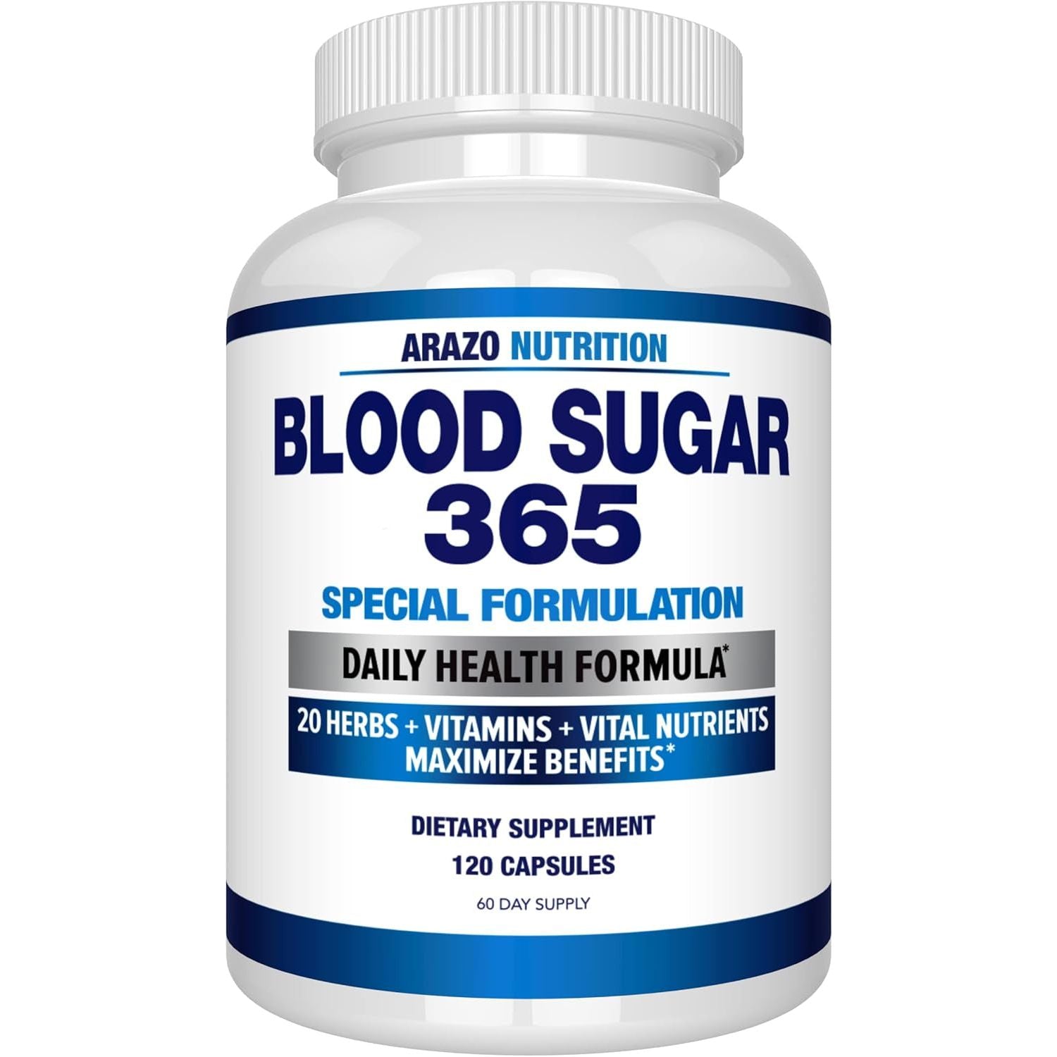 Arazo Nutrition Blood Sugar 365 Supplement – Supports Healthy Energy Levels - 120 Herbal Pills - 60 Day Supply