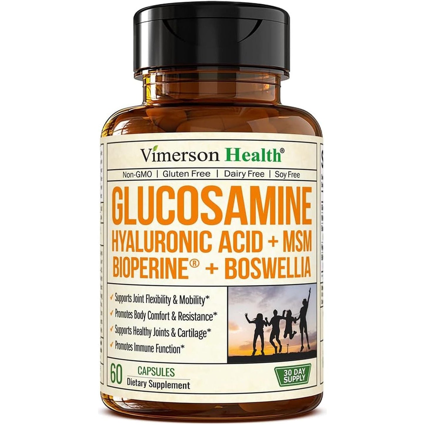 Glucosamine Sulfate with Hyaluronic Acid, Bioperine, MSM & Boswellia for Joint Health, Flexibility and Comfort. 60 Capsules