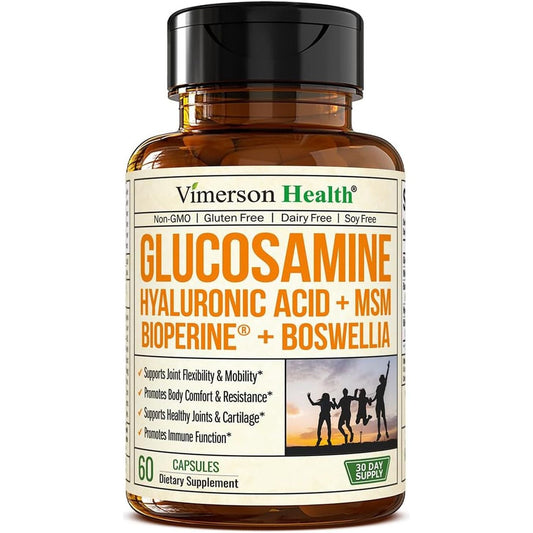 Glucosamine Sulfate with Hyaluronic Acid, Bioperine, MSM & Boswellia for Joint Health, Flexibility and Comfort. 60 Capsules