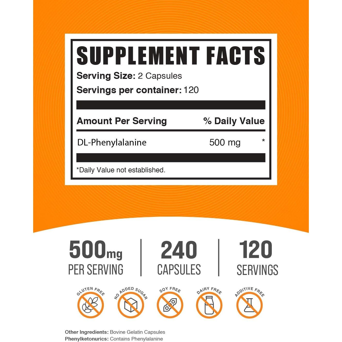 Bulksupplements.Com Dl-Phenylalanine Capsules  500Mg - 120 Servings