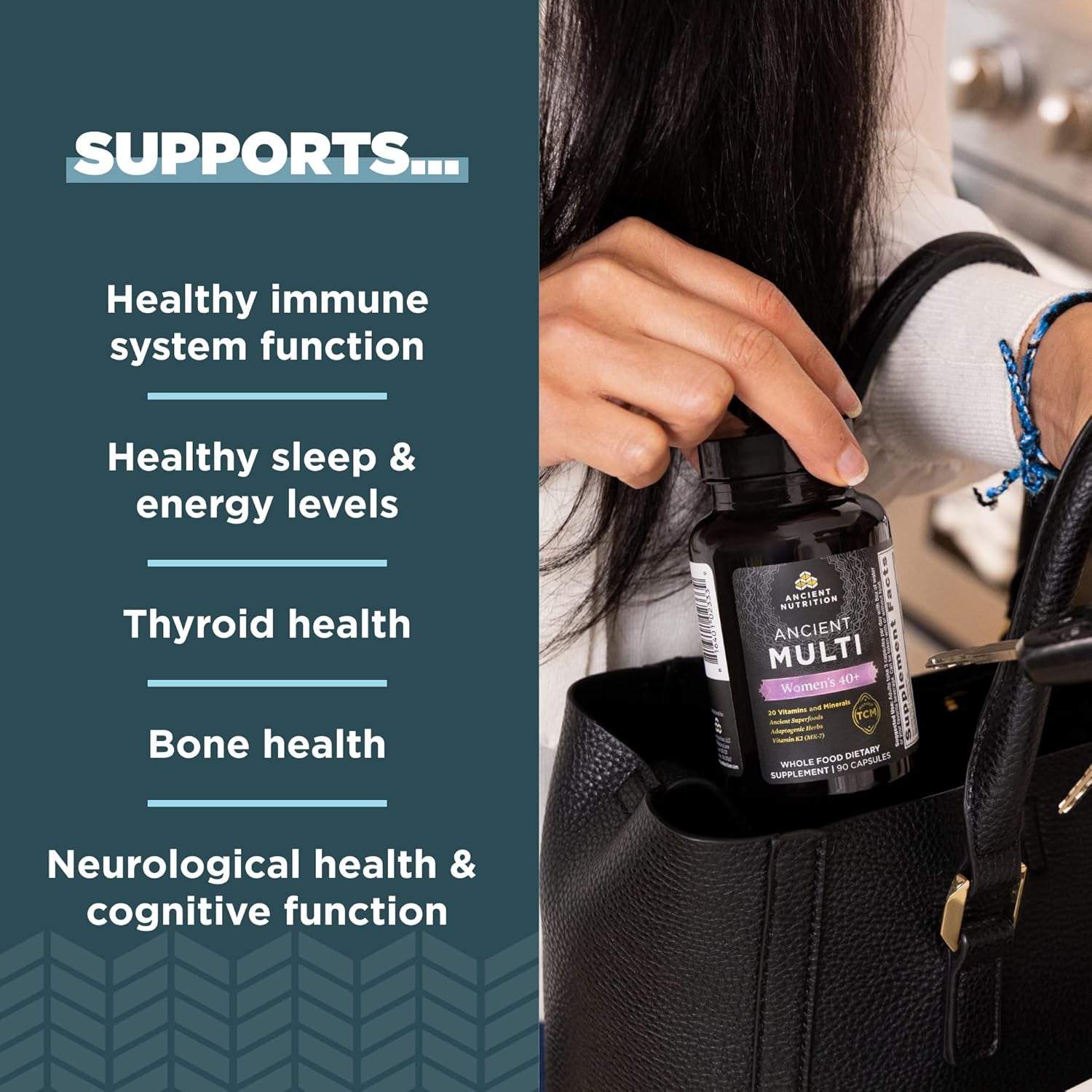 Ancient Nutrition Multivitamin for Women 40+ for Stress, Sleep Support, Bone Health, 90 Count