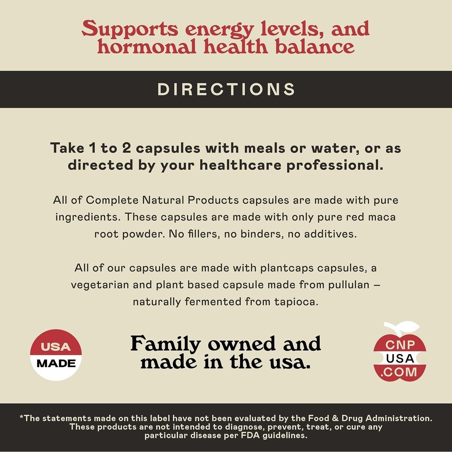 Complete Natural Products Pure Maca Root Powder Capsules - 100 Capsules