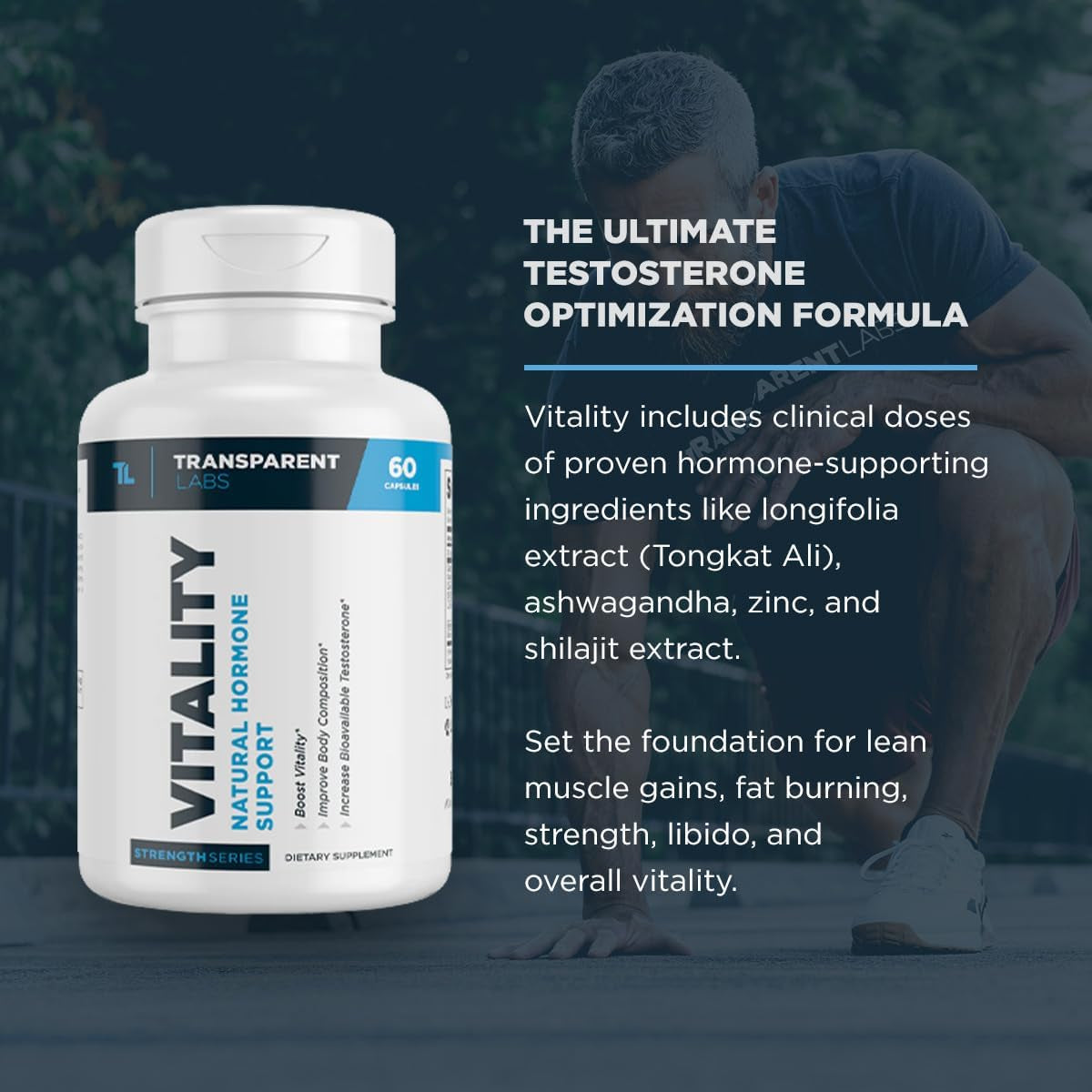 Transparent Labs Vitality Testosterone Booster with Ashwagandha KSM-66, Primavie Shilajit Extract, & DIM - 60 Count