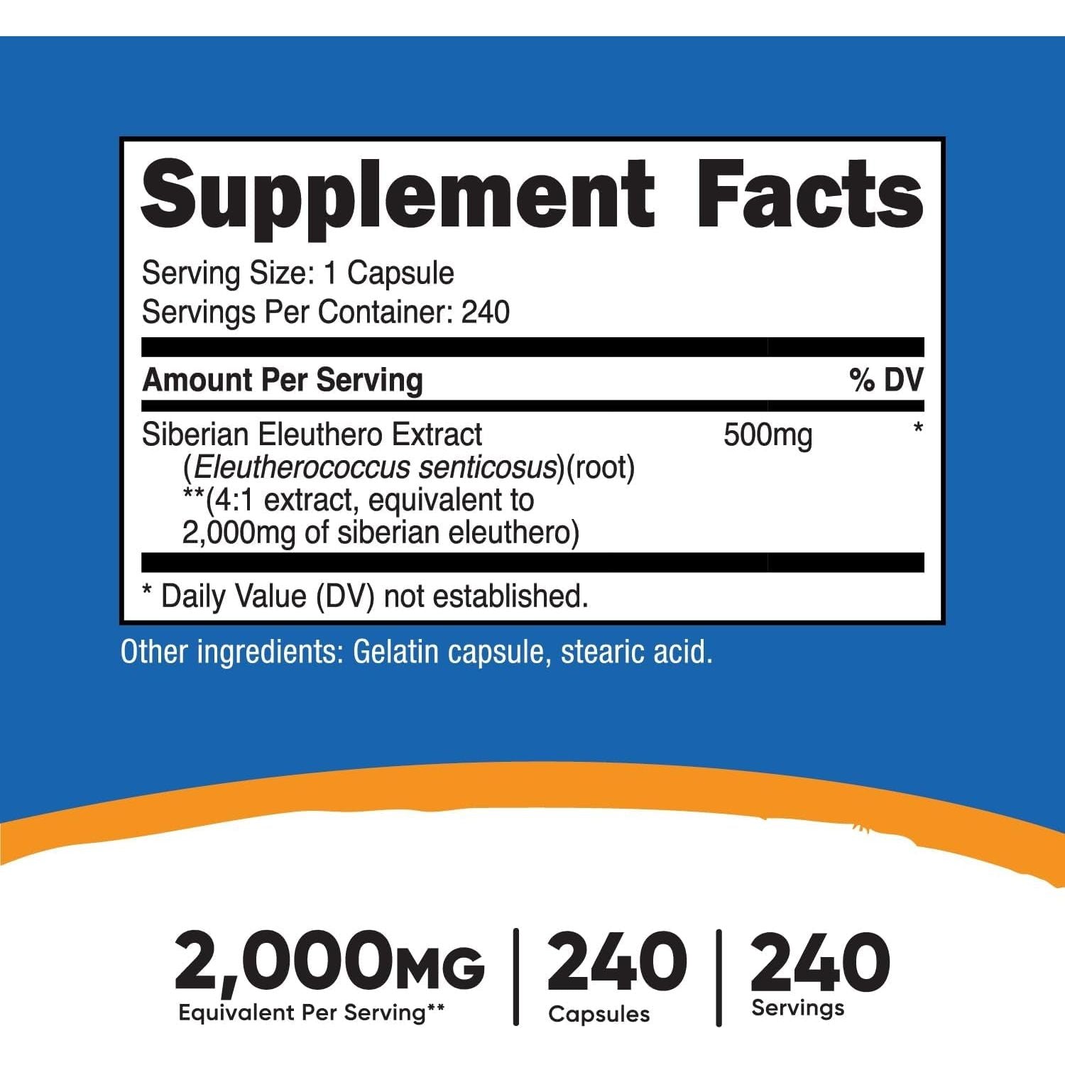 Nutricost Siberian Eleuthero 500Mg, 240 Capsules - Eleutherococcus Senticosus