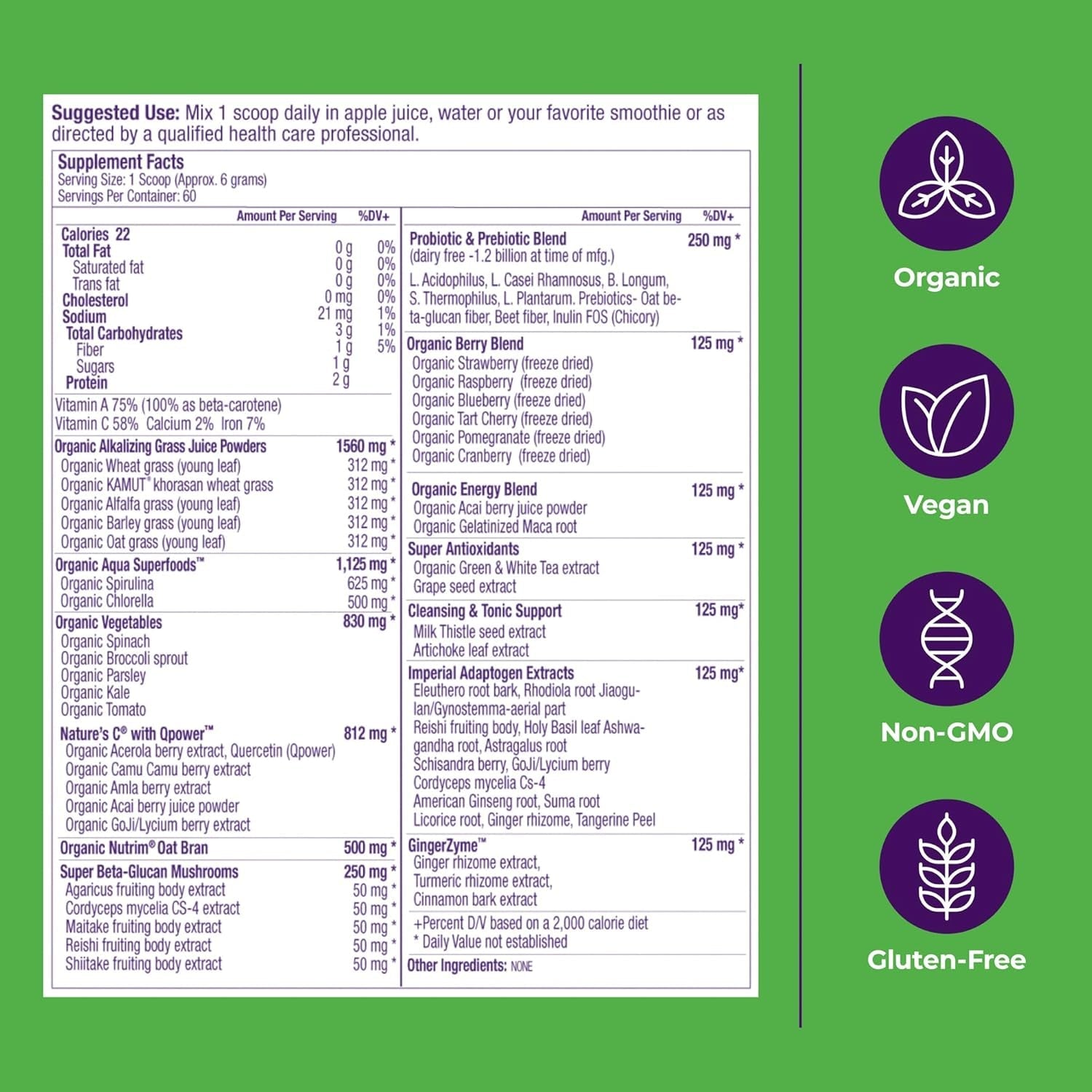 Paradise, ORAC Energy Greens Powder Extract, Super Antioxidants, Probiotics for Gut Health & Digestion 60 Servings