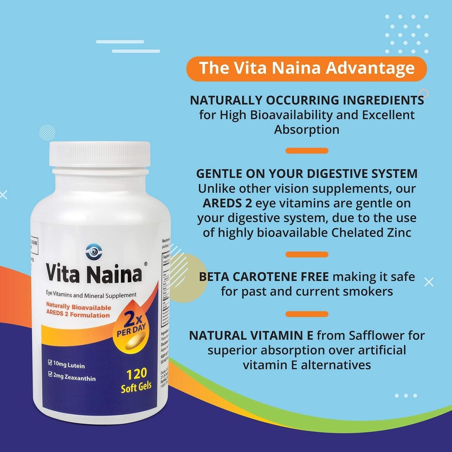 Vita Naina AREDS2 Eye Vitamins and Mineral Supplement (Zeaxanthin 2Mg) (120 Softgels)
